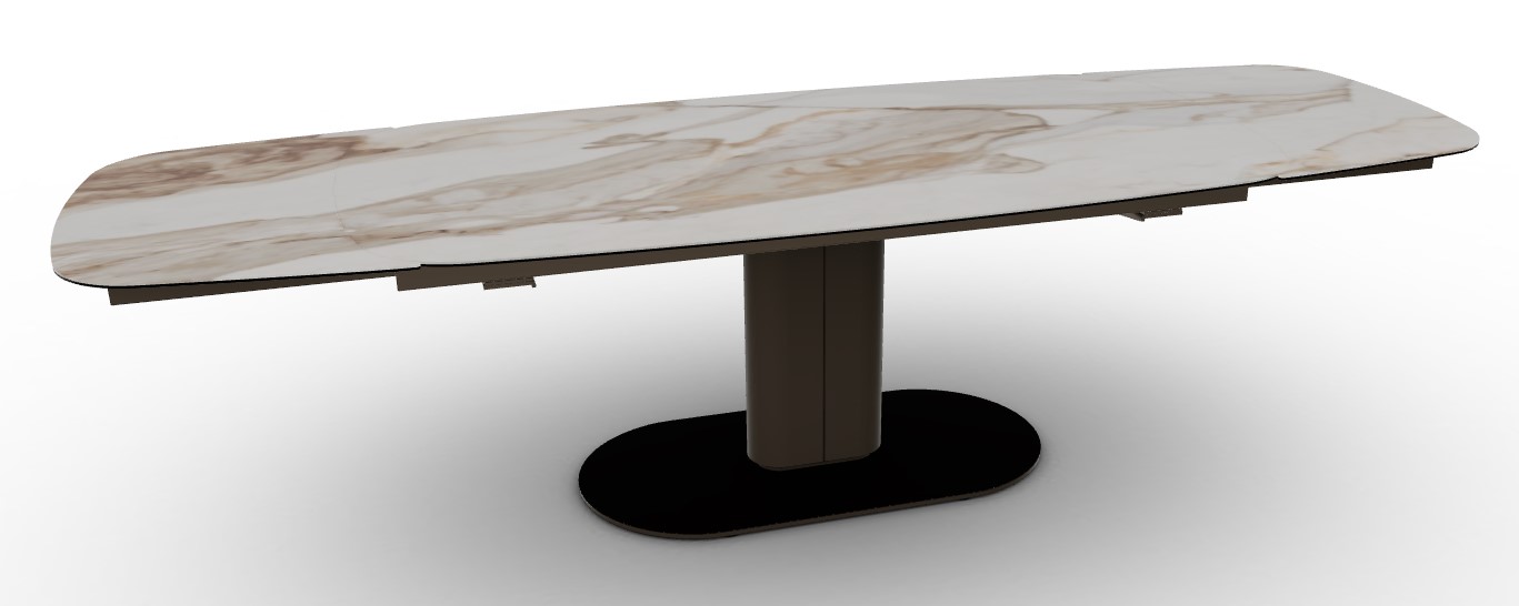Cameo W78.8"-116.6" Rectangular Ceramic/Metal Pedestal Extendable Dining Table w/Rounded Corners