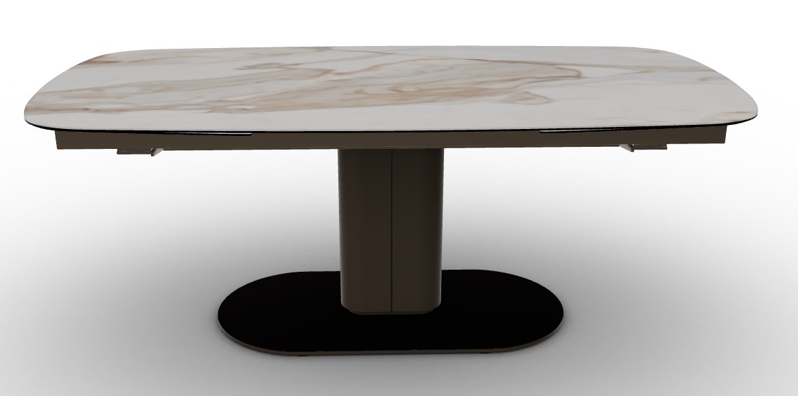 Cameo W78.8"-116.6" Rectangular Ceramic/Metal/Cannulated Wood Veneer Pedestal Extendable Dining Table w/Rounded Corners