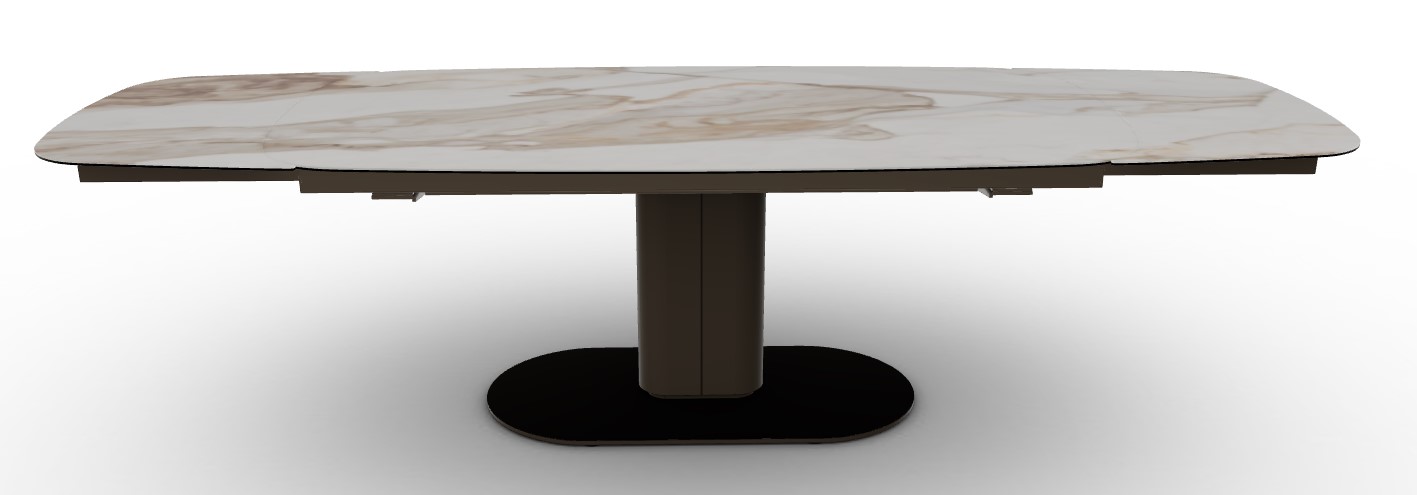 Cameo W78.8"-116.6" Rectangular Ceramic/Metal Pedestal Extendable Dining Table w/Rounded Corners