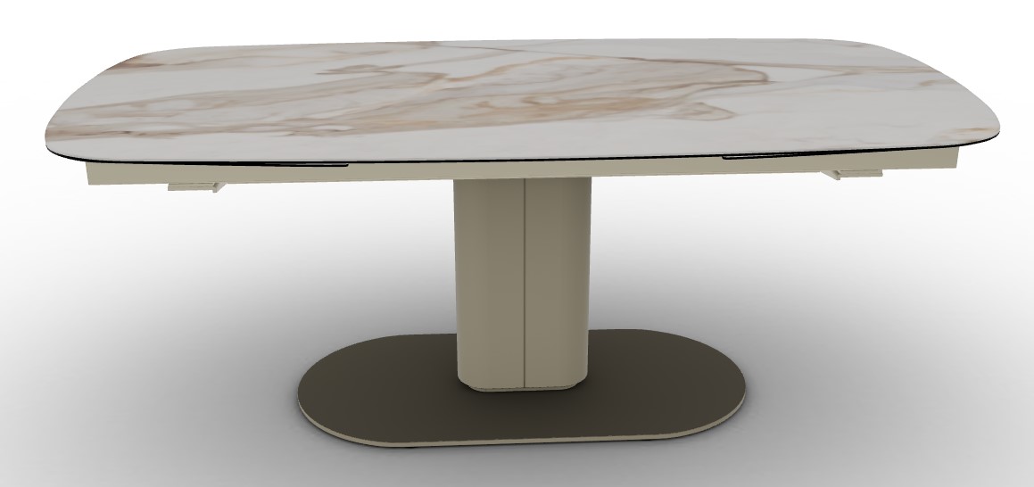 Cameo W78.8"-116.6" Rectangular Ceramic/Metal Pedestal Extendable Dining Table w/Rounded Corners