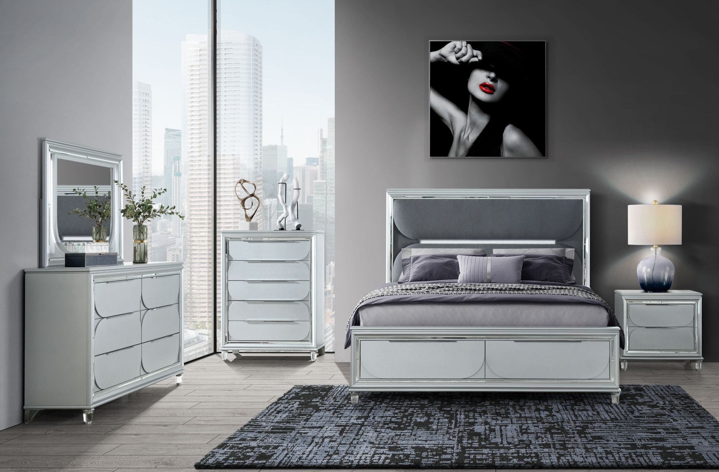 Caleb Wood Veneer Mirror with LED Lighting