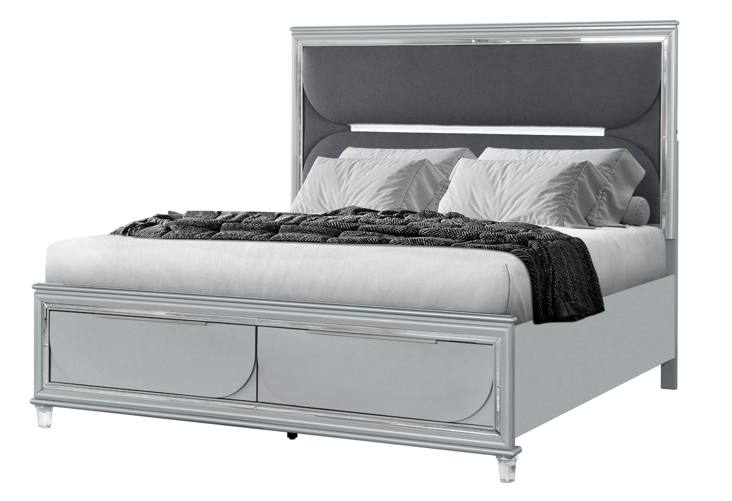 Caleb Wood Panel Storage Bedroom Set w/LED Lighting
