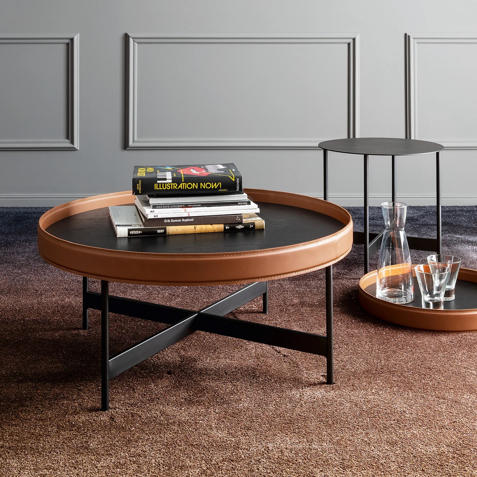 Arena Metal/Regenerated Leather End Table w/Removable Tray