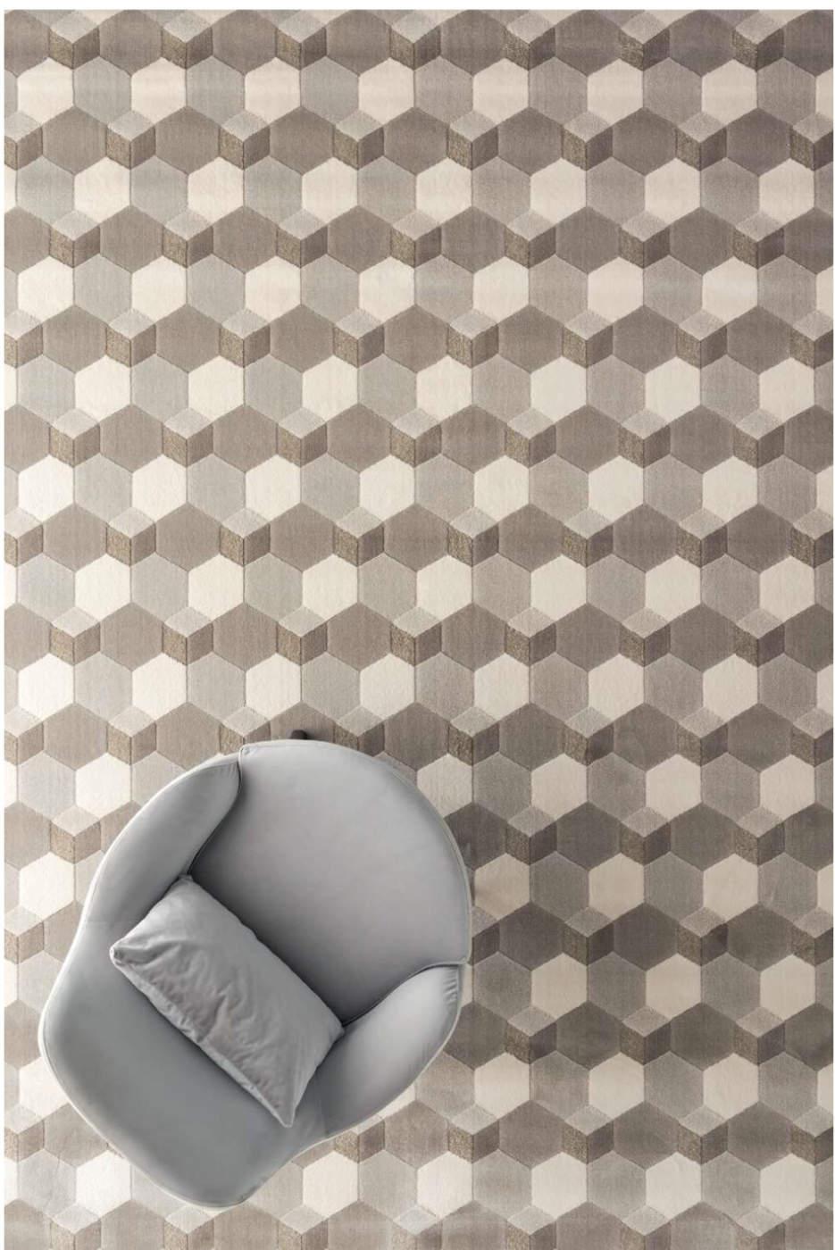 Cementino Polypropylene/Polyester 3D Geometric Pattern Rug