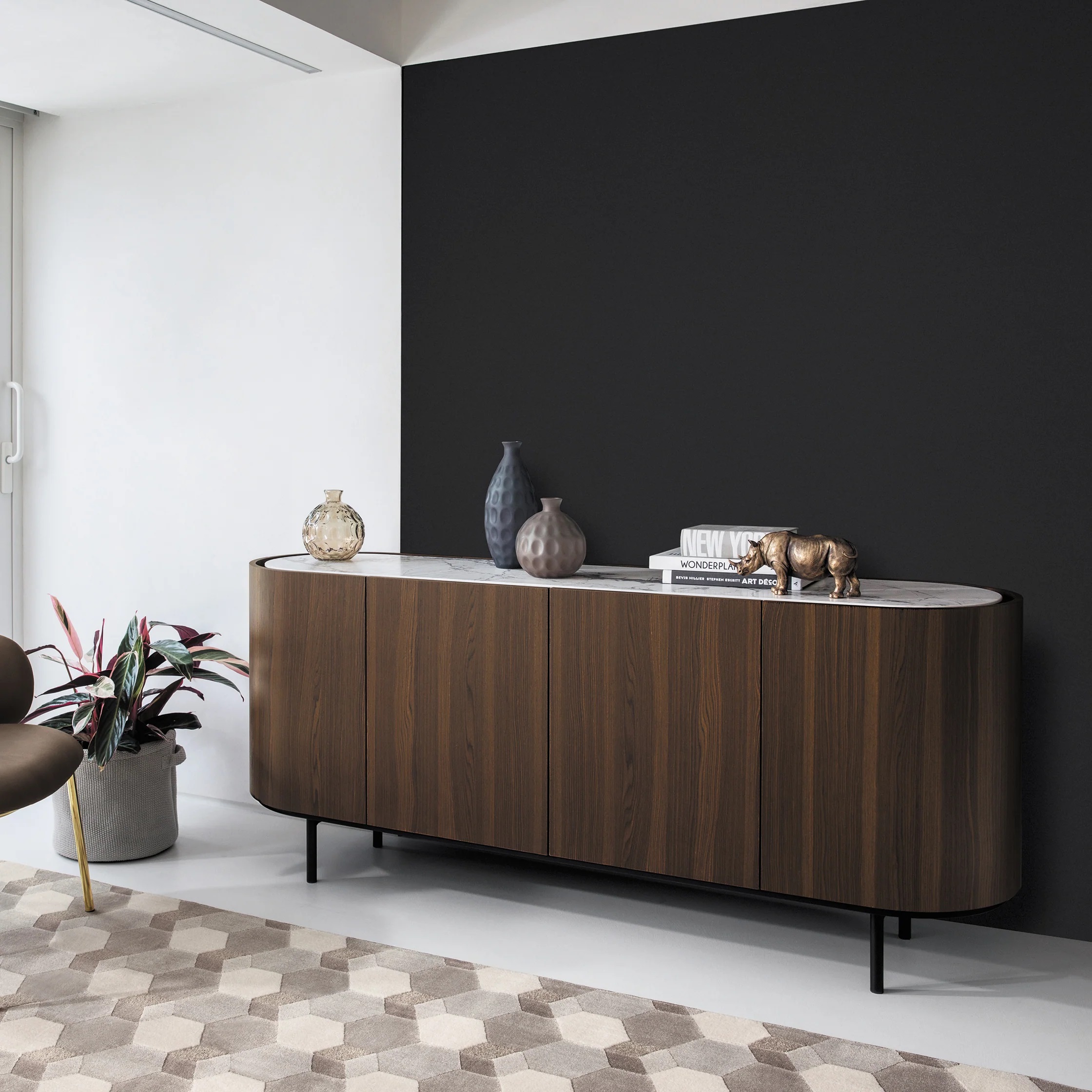 Lake Wood/Ceramic/Metal Sideboard w/4 Doors