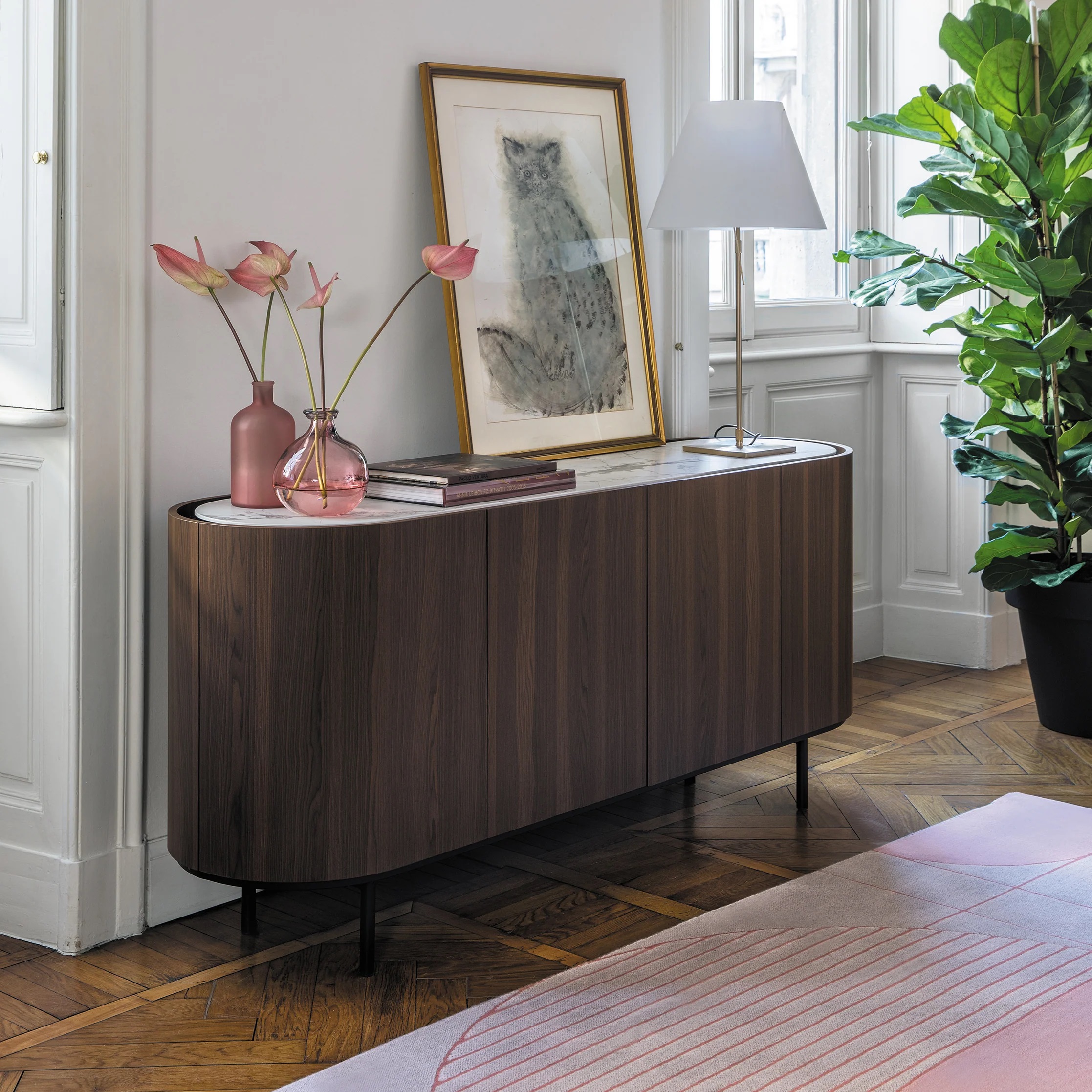 Lake Wood/Ceramic/Metal Sideboard w/4 Doors