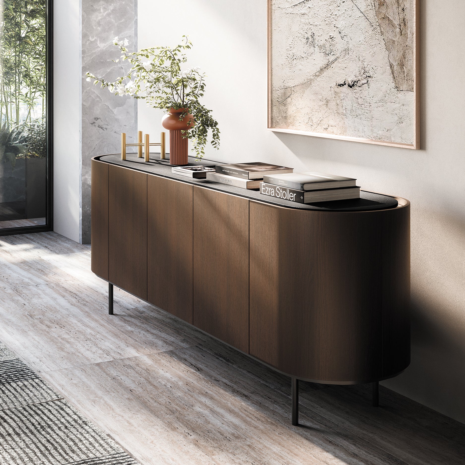 Lake Wood/Ceramic/Metal Sideboard w/5 Doors
