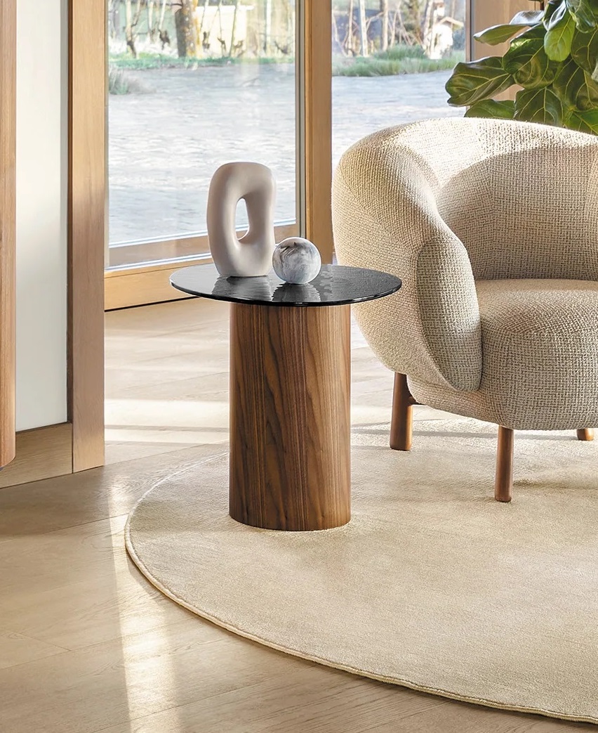 Mushroom Tempered Glass/Wood Pedestal End Table