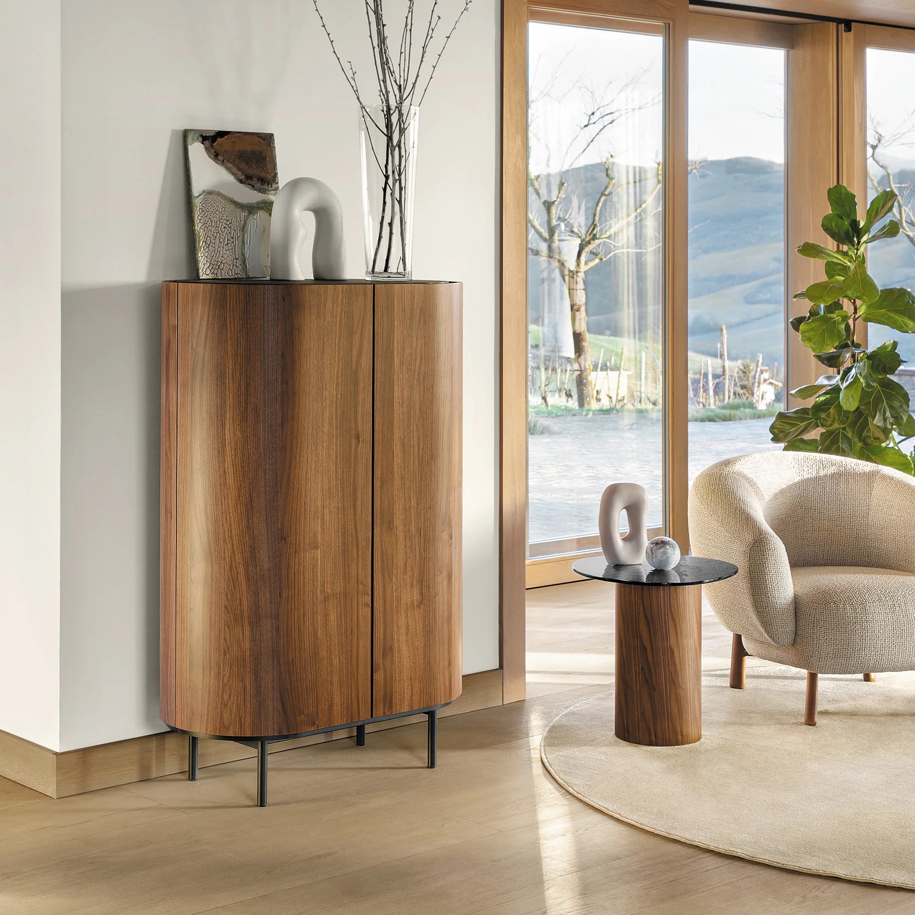 Mushroom Tempered Glass/Wood Pedestal End Table