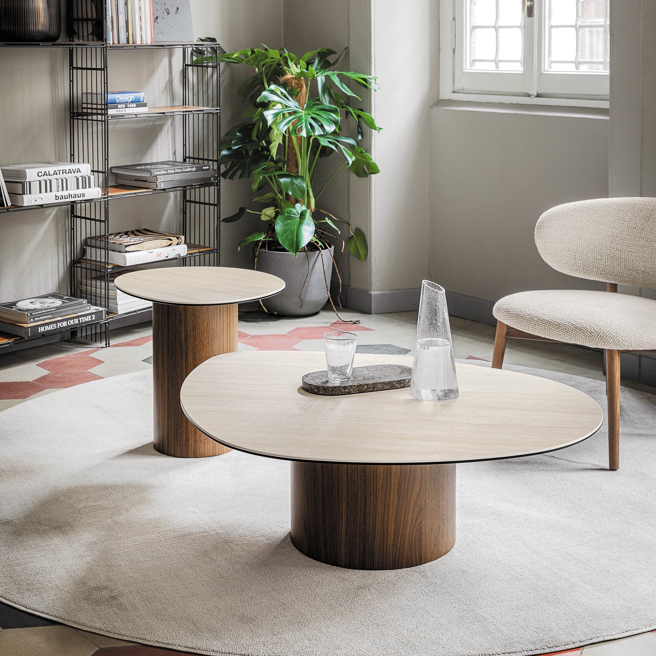 Calligaris Mushroom Laminated Ceramic-Glass/Wood Pedestal Coffee Table