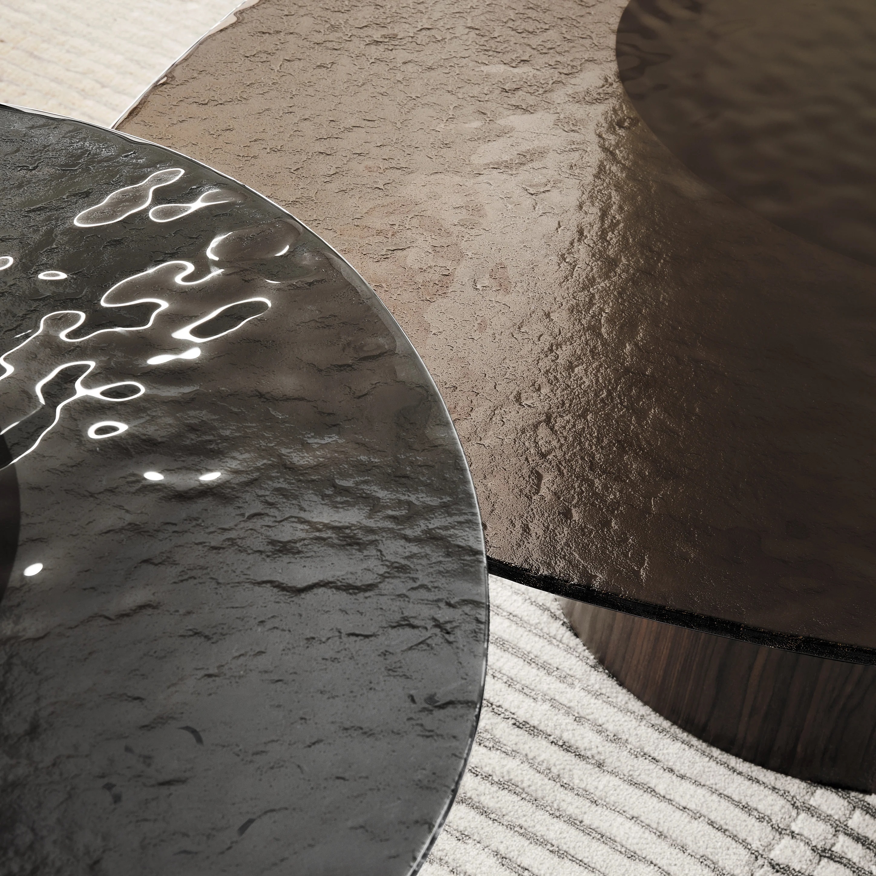 Mushroom Tempered Glass/Wood Pedestal Coffee Table