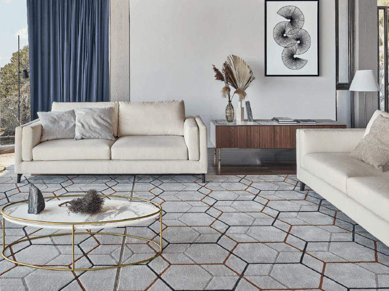 Offset Polypropylene/Polyester Hexagonal Pattern Rug