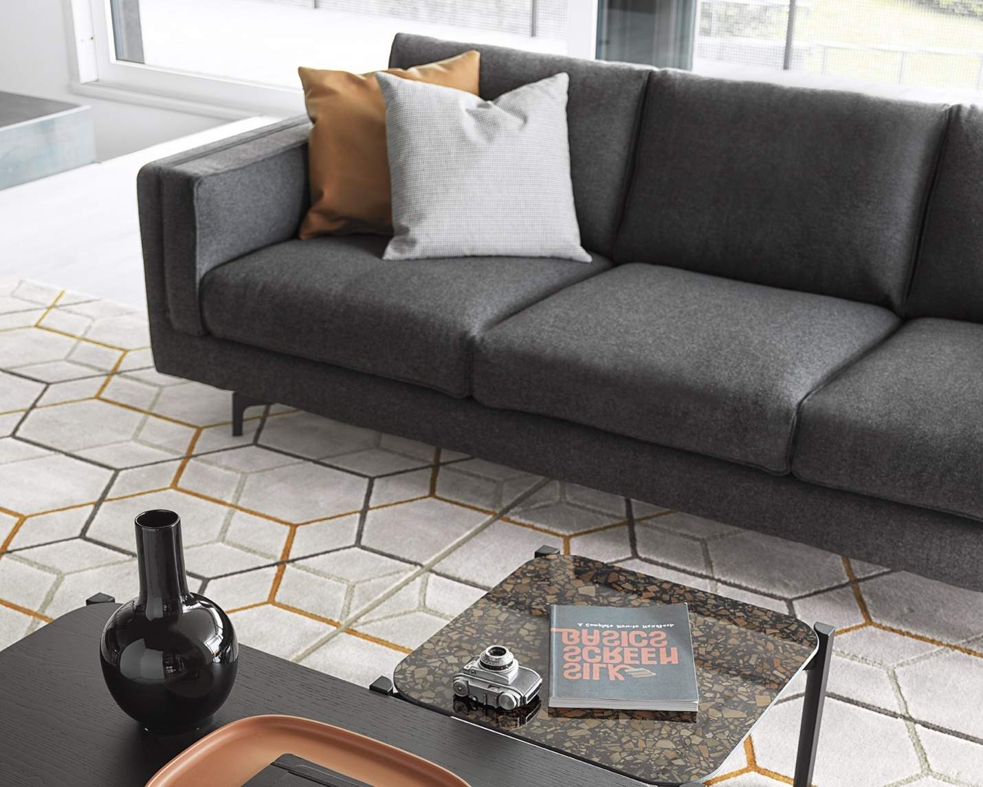 Offset Polypropylene/Polyester Hexagonal Pattern Rug