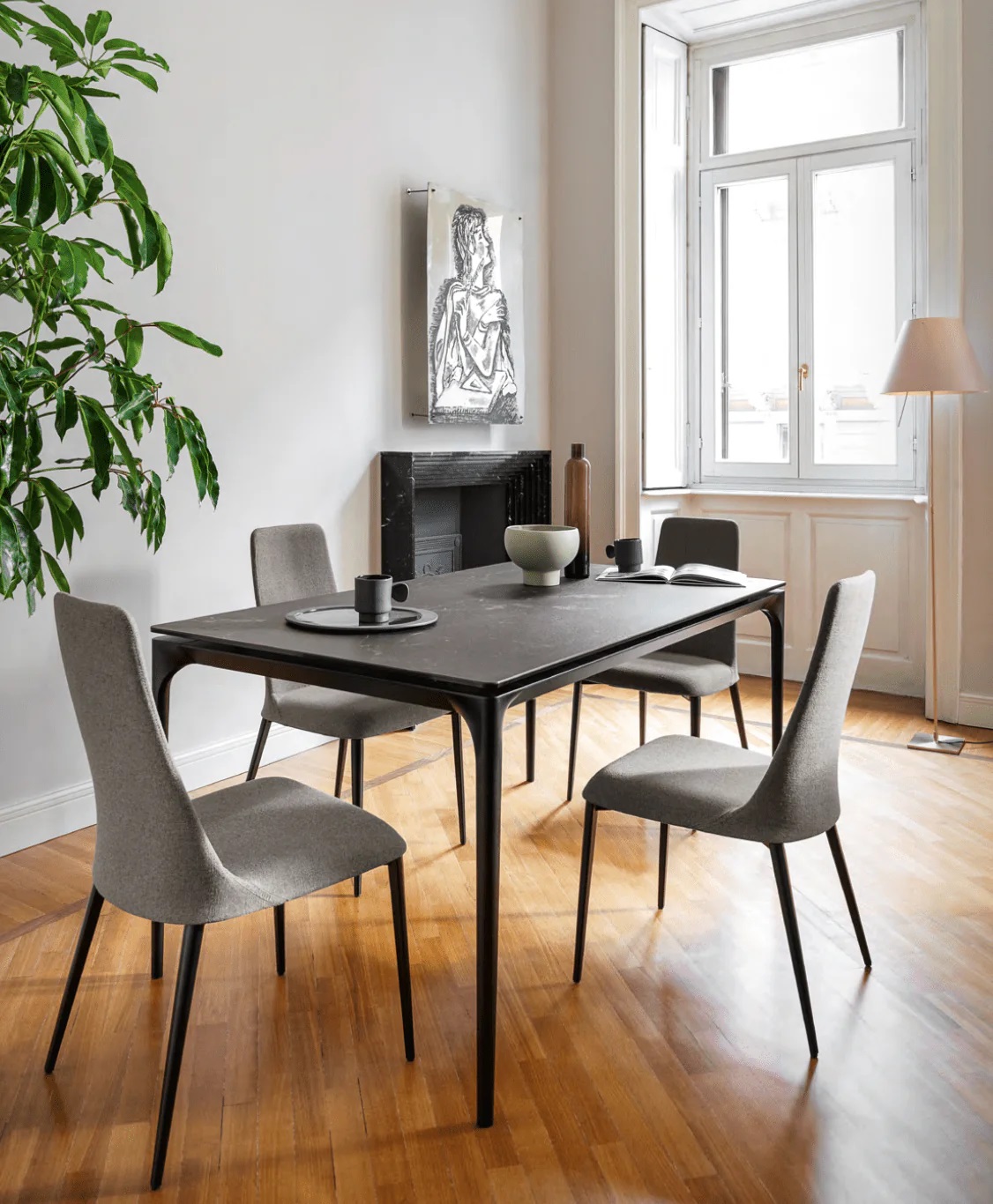 Silhouette W63"-86.6" Rectangular Ceramic/Metal Dining Table