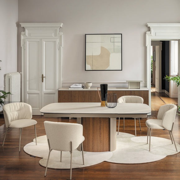 Yoroi Metal/Ceramic/Veneer Rectangular Extendable Dining Table w/Rounded Corners