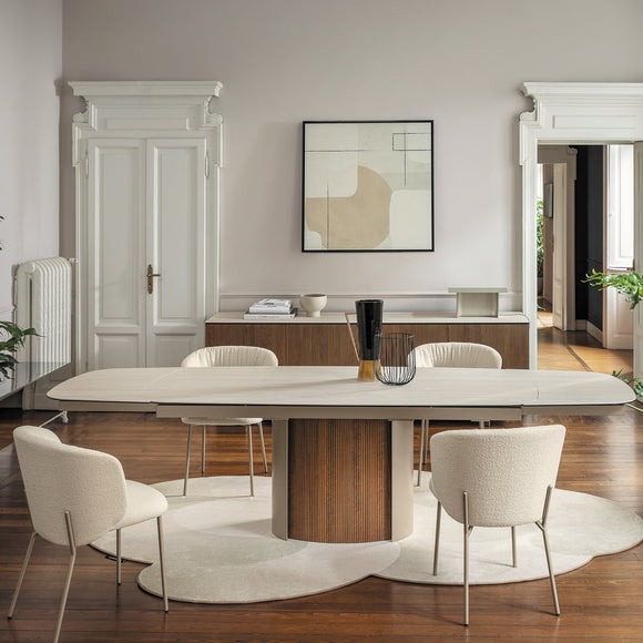 Yoroi Metal/Ceramic/Veneer Rectangular Extendable Dining Table w/Rounded Corners