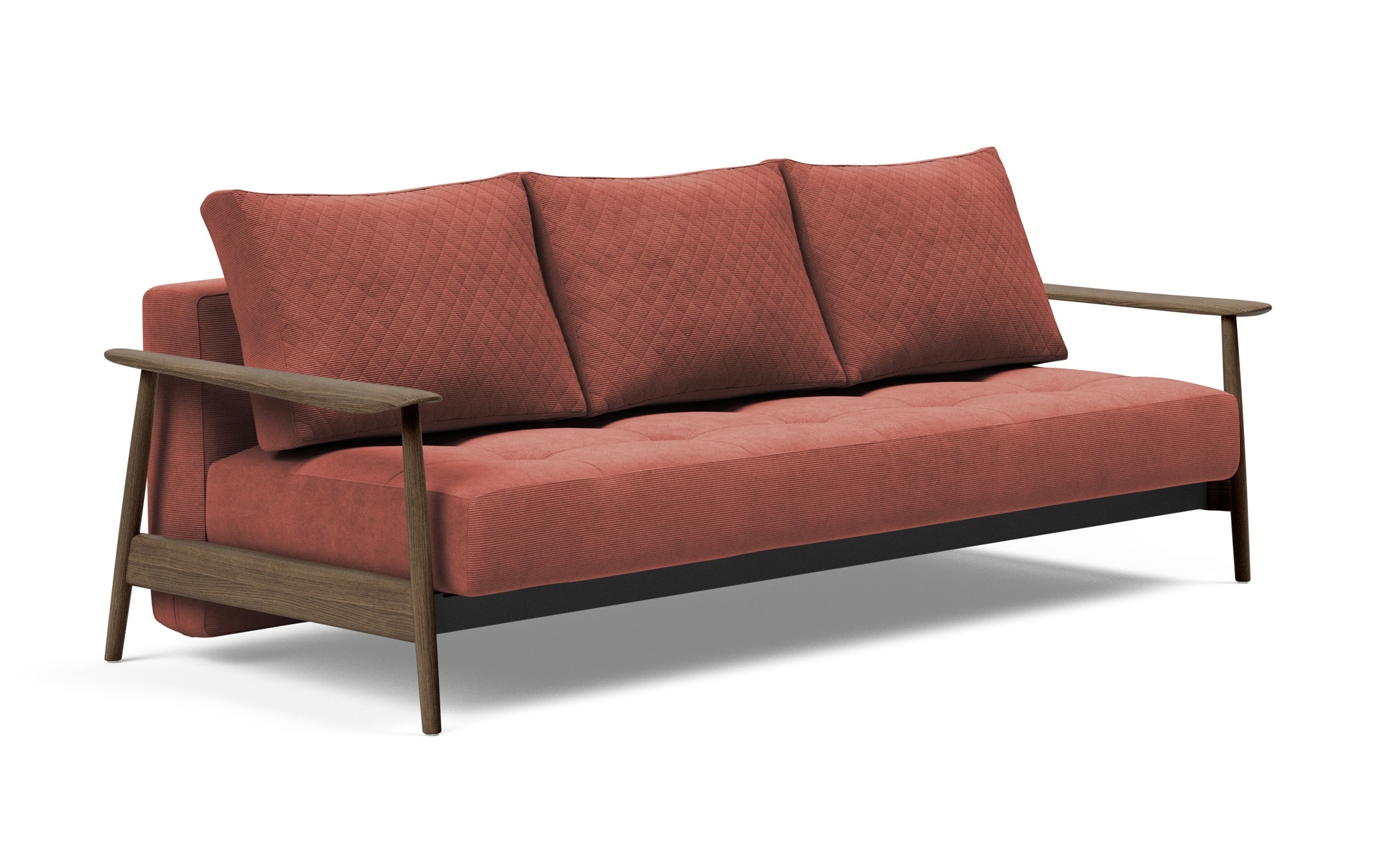 Caluma Quilt Fabric Sofa Bed w/Smoked Oak Arms & Legs