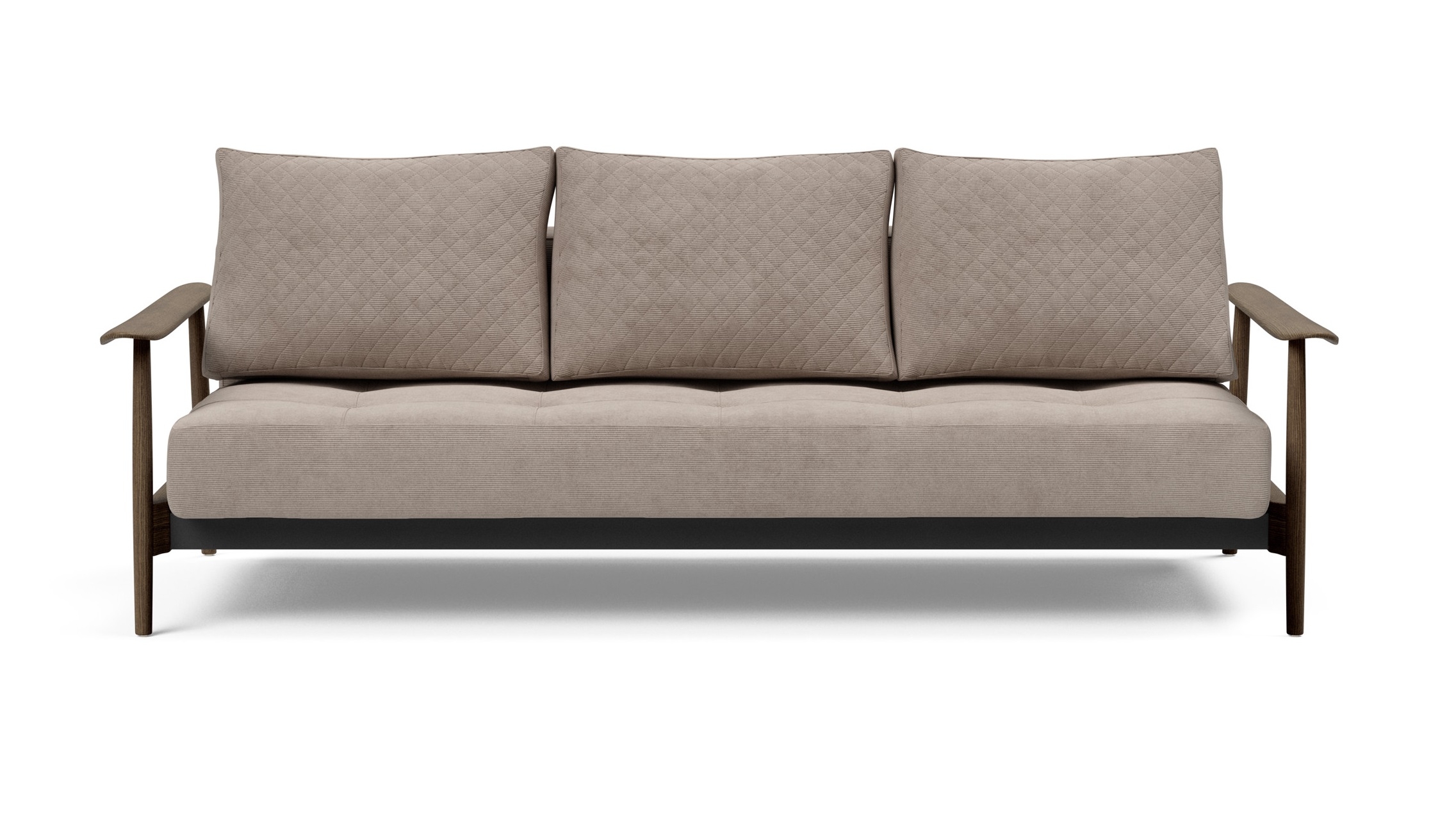 Caluma Quilt Fabric Sofa Bed w/Smoked Oak Arms & Legs