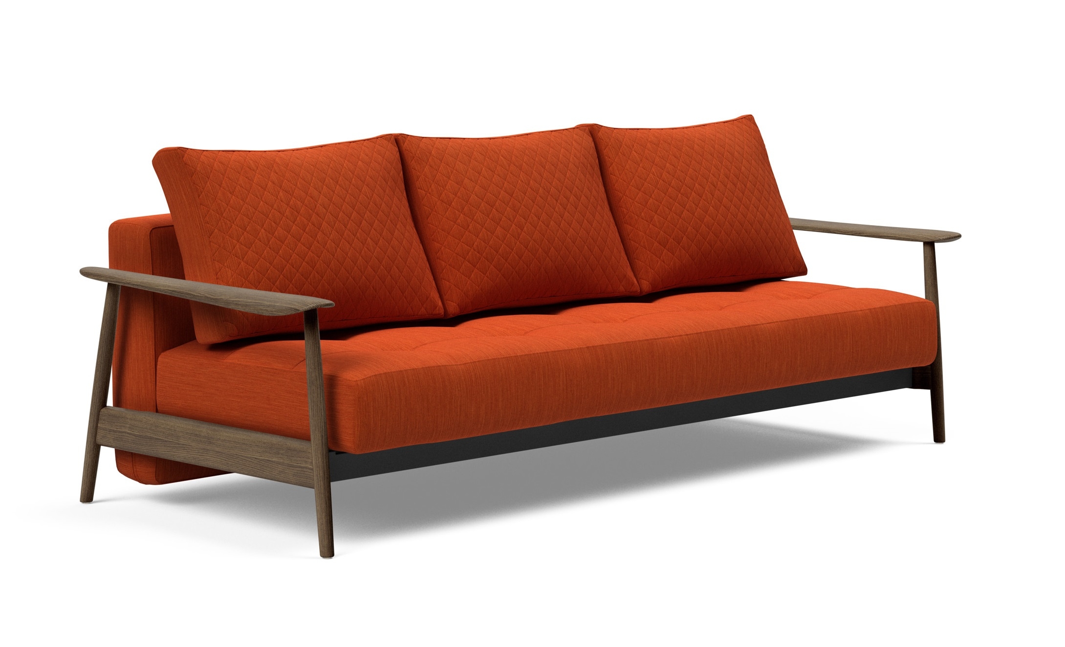 Caluma Quilt Fabric Sofa Bed w/Smoked Oak Arms & Legs