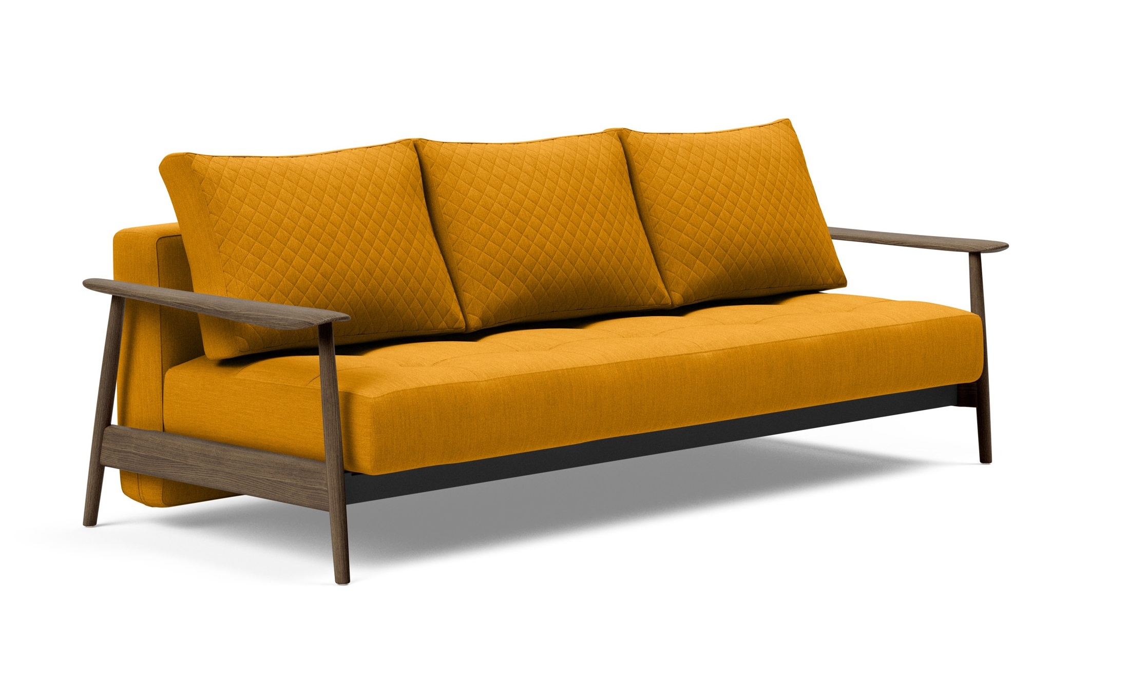 Caluma Quilt Fabric Sofa Bed w/Smoked Oak Arms & Legs