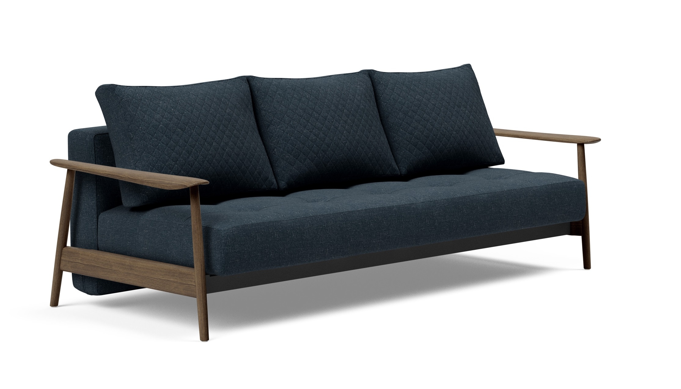 Caluma Quilt Fabric Sofa Bed w/Smoked Oak Arms & Legs