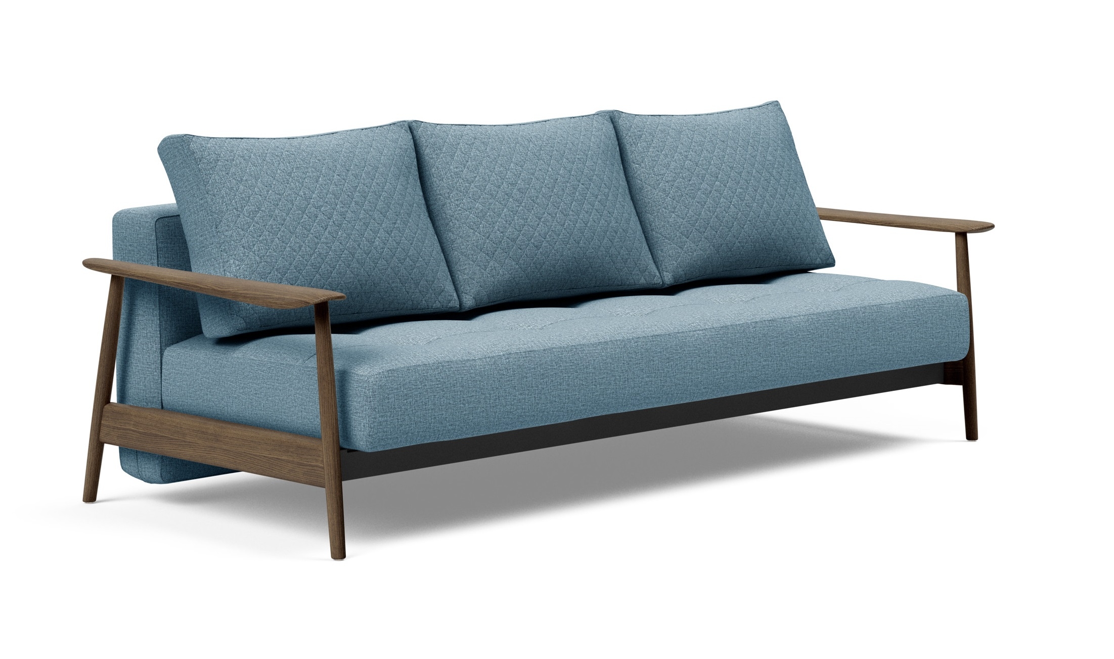 Caluma Quilt Fabric Sofa Bed w/Smoked Oak Arms & Legs