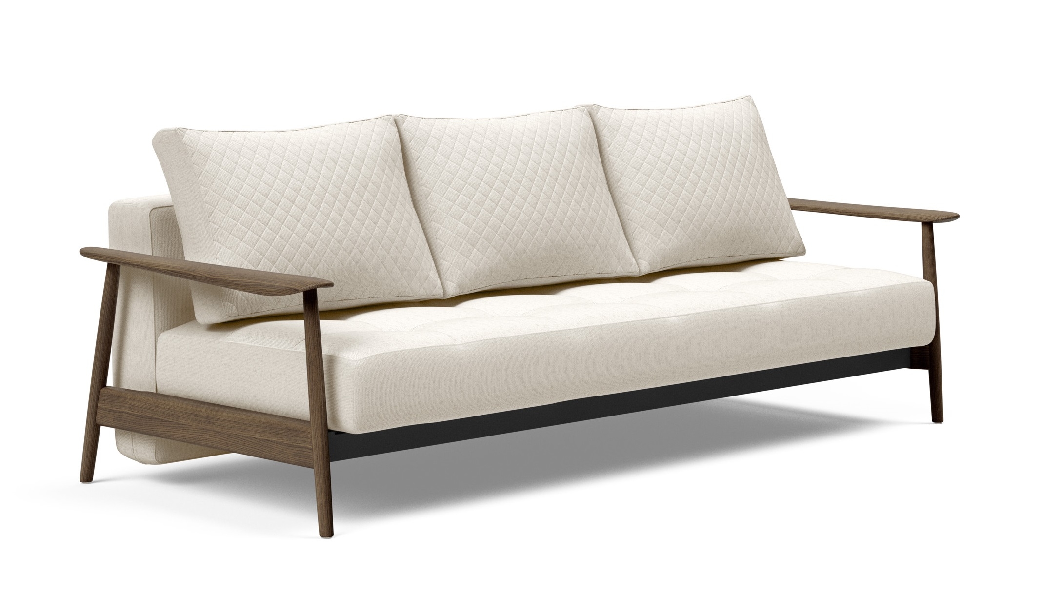 Caluma Quilt Fabric Sofa Bed w/Smoked Oak Arms & Legs