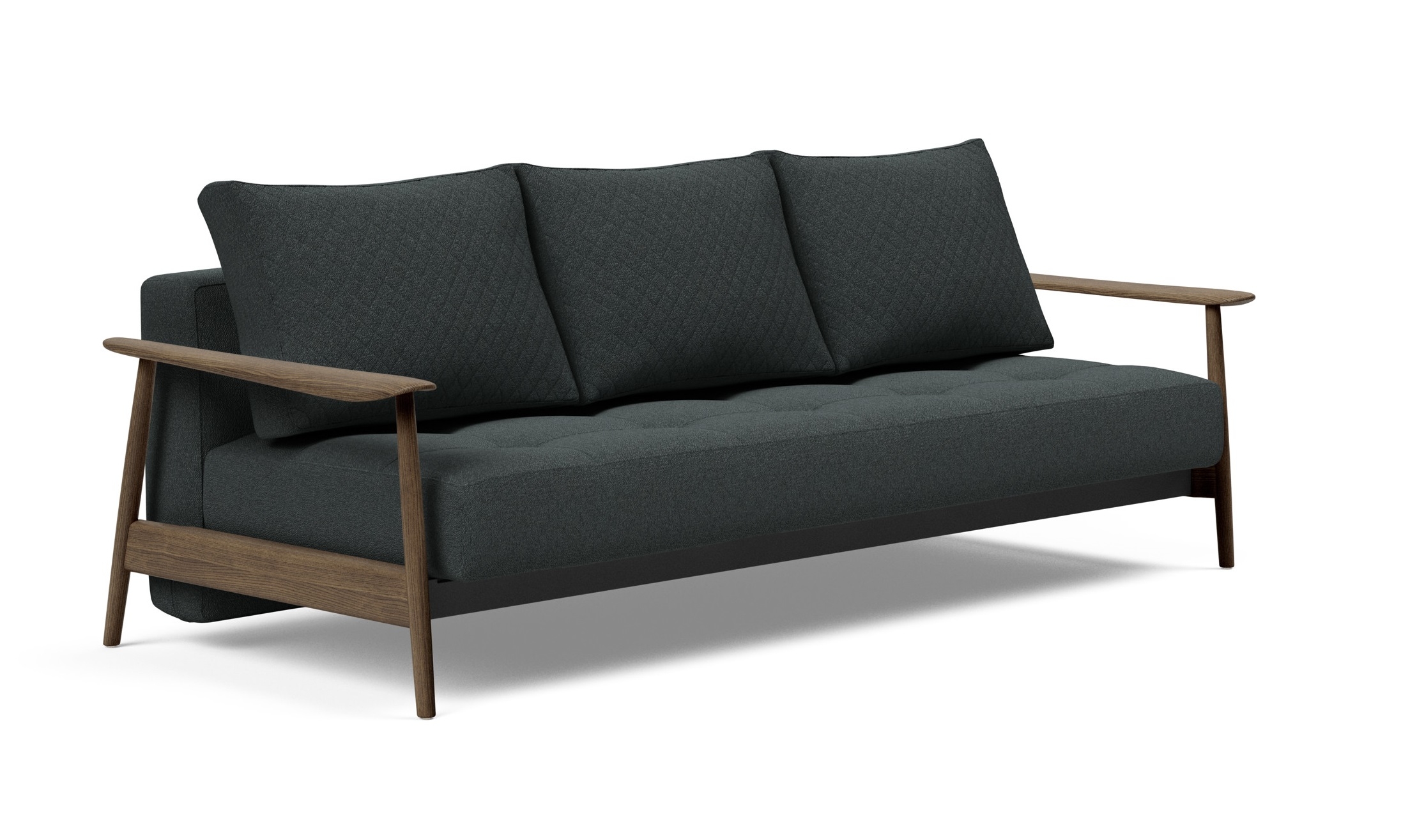 Caluma Quilt Fabric Sofa Bed w/Smoked Oak Arms & Legs