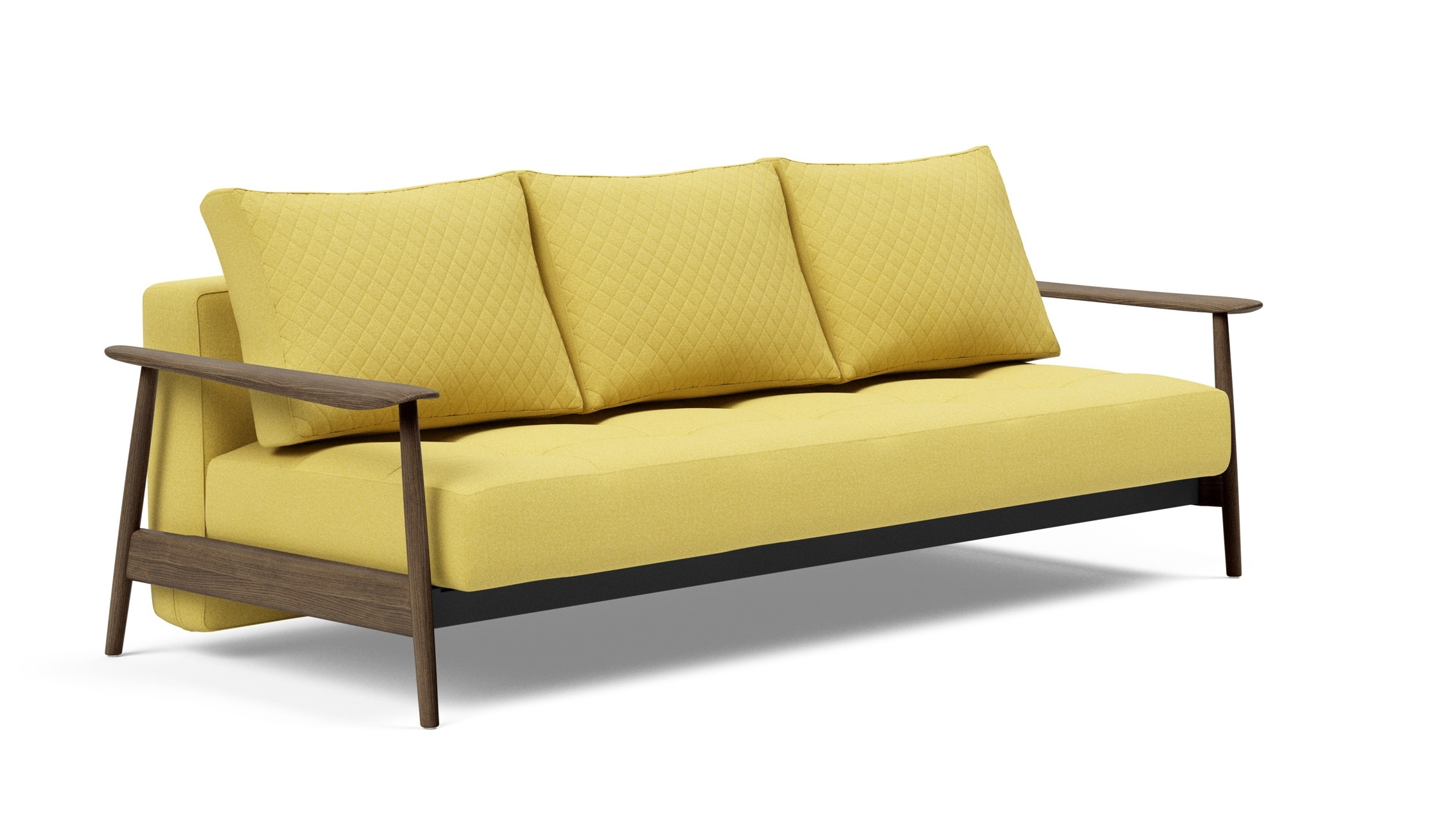 Caluma Quilt Fabric Sofa Bed w/Smoked Oak Arms & Legs