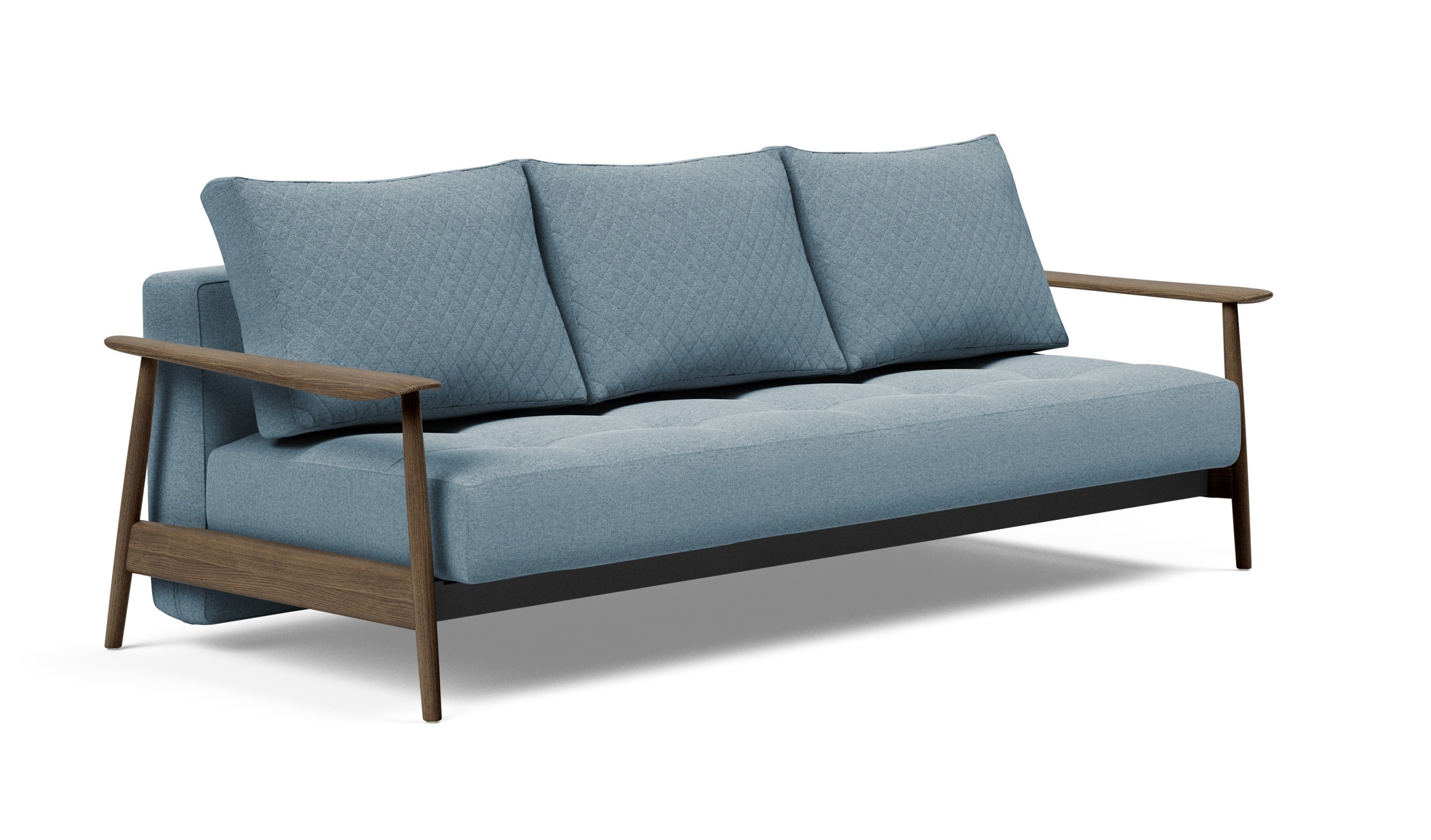 Caluma Quilt Fabric Sofa Bed w/Smoked Oak Arms & Legs