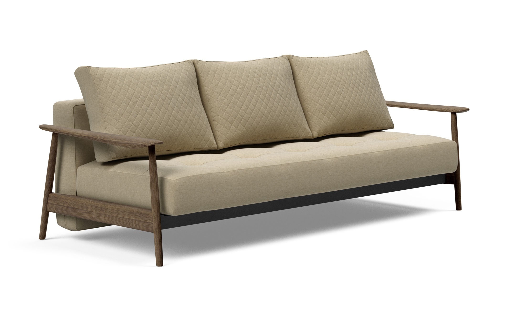 Caluma Quilt Fabric Sofa Bed w/Smoked Oak Arms & Legs