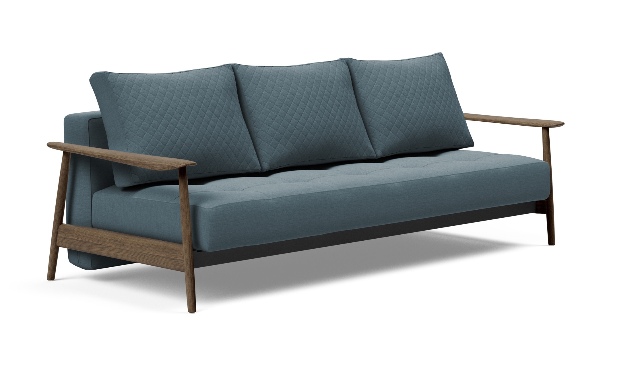 Caluma Quilt Fabric Sofa Bed w/Smoked Oak Arms & Legs