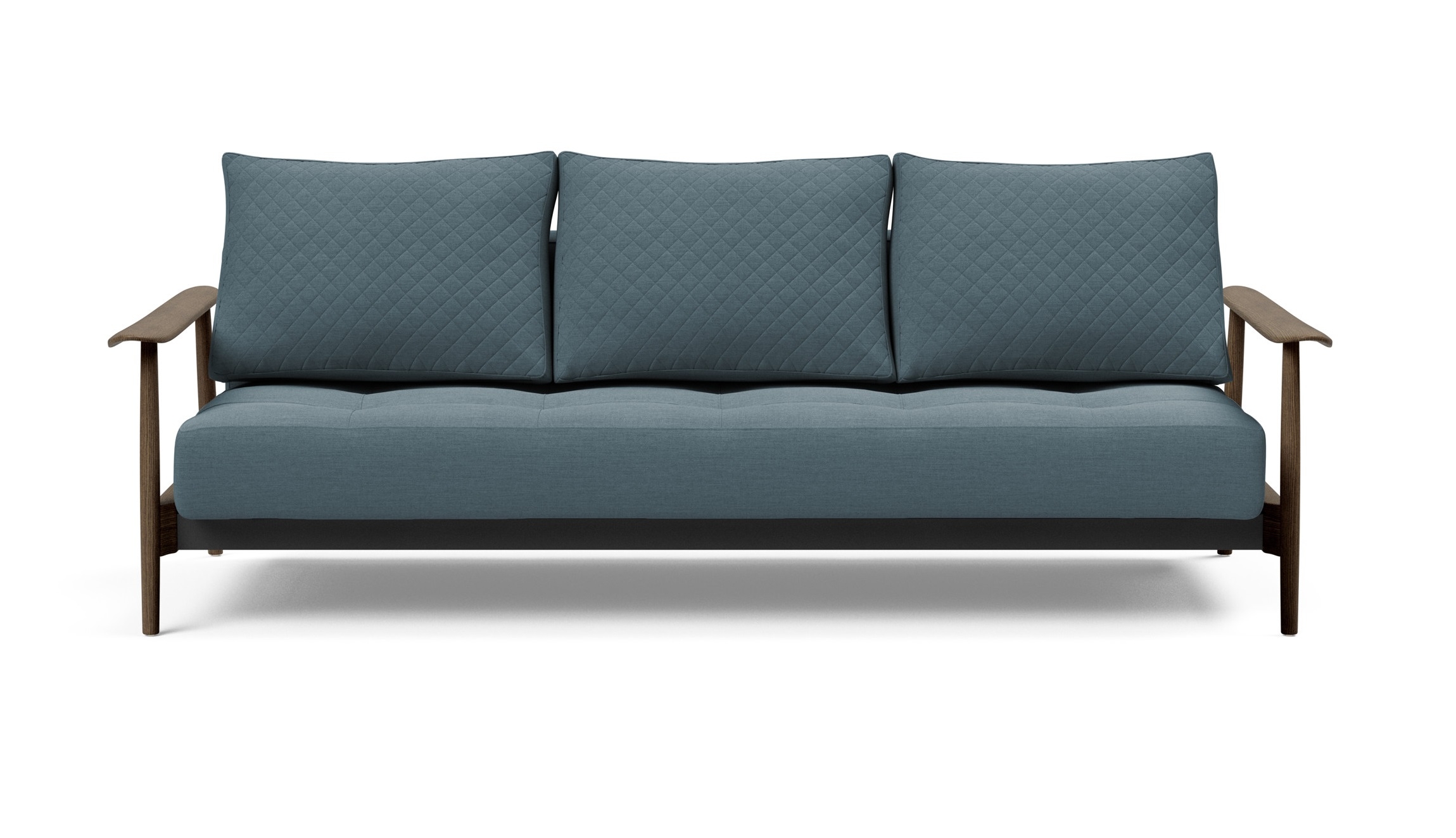 Caluma Quilt Fabric Sofa Bed w/Smoked Oak Arms & Legs