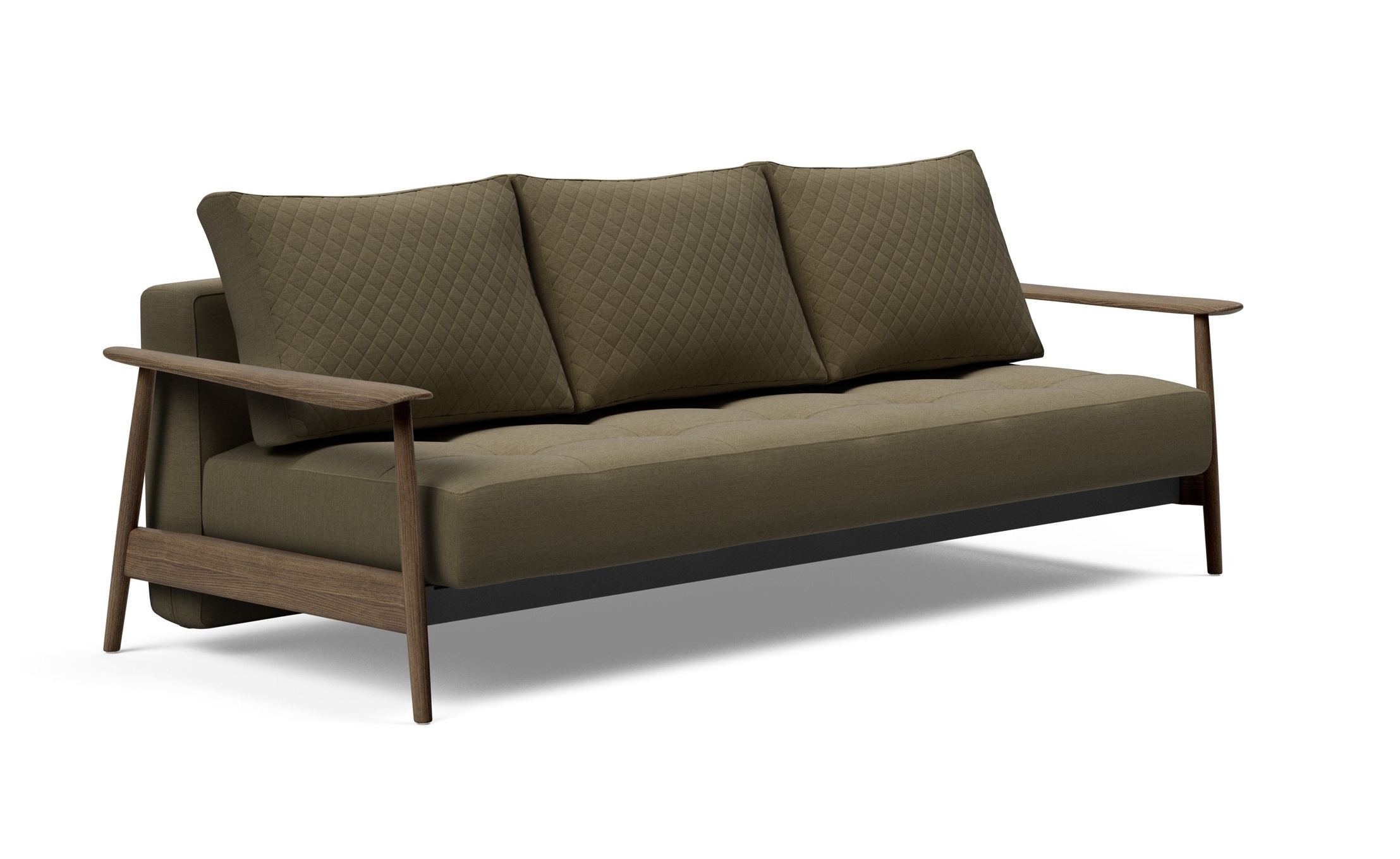Caluma Quilt Fabric Sofa Bed w/Smoked Oak Arms & Legs