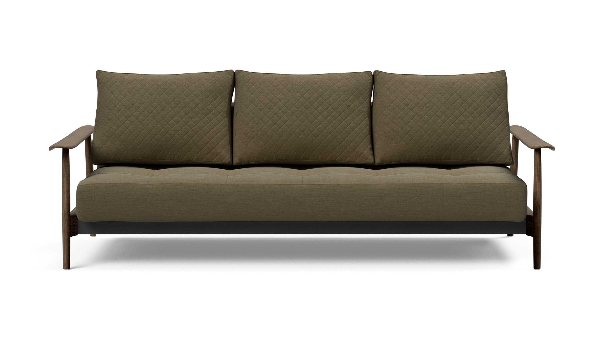 Caluma Quilt Fabric Sofa Bed w/Smoked Oak Arms & Legs