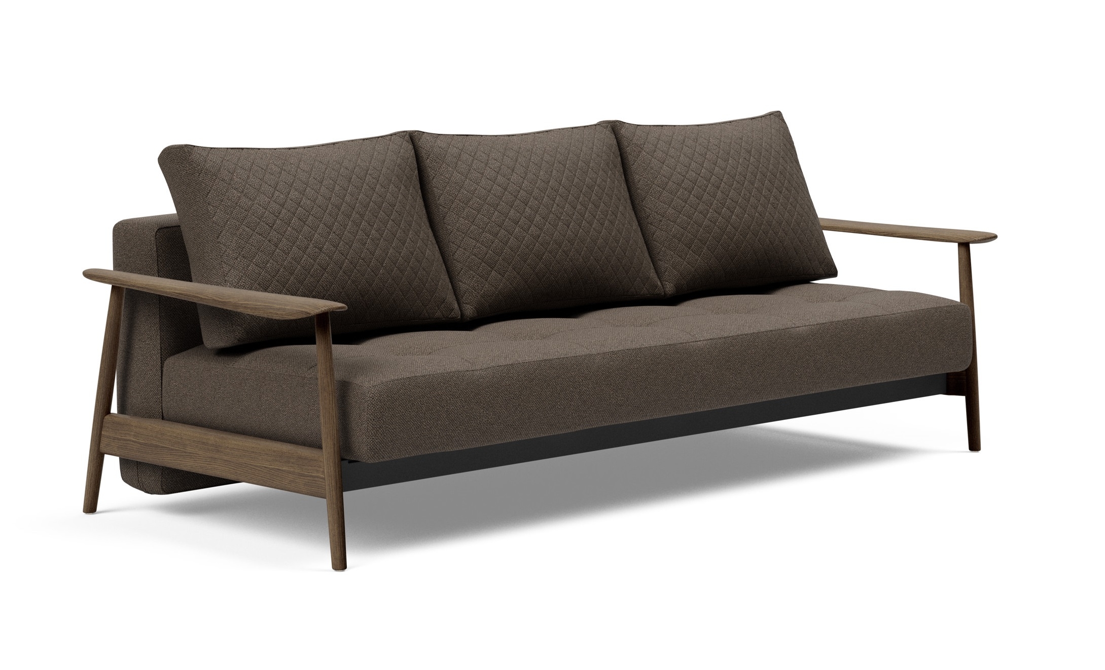 Caluma Quilt Fabric Sofa Bed w/Smoked Oak Arms & Legs