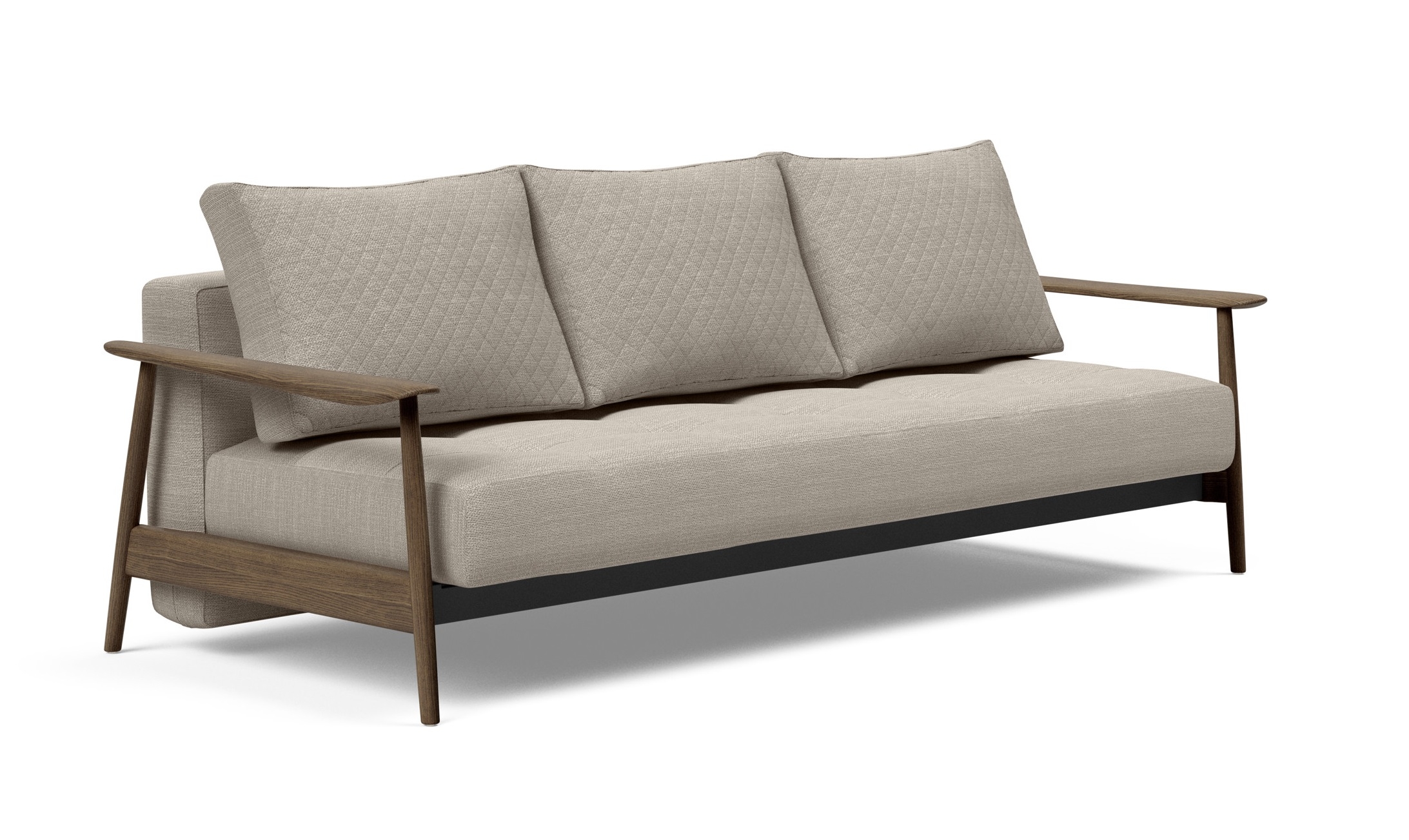 Caluma Quilt Fabric Sofa Bed w/Smoked Oak Arms & Legs