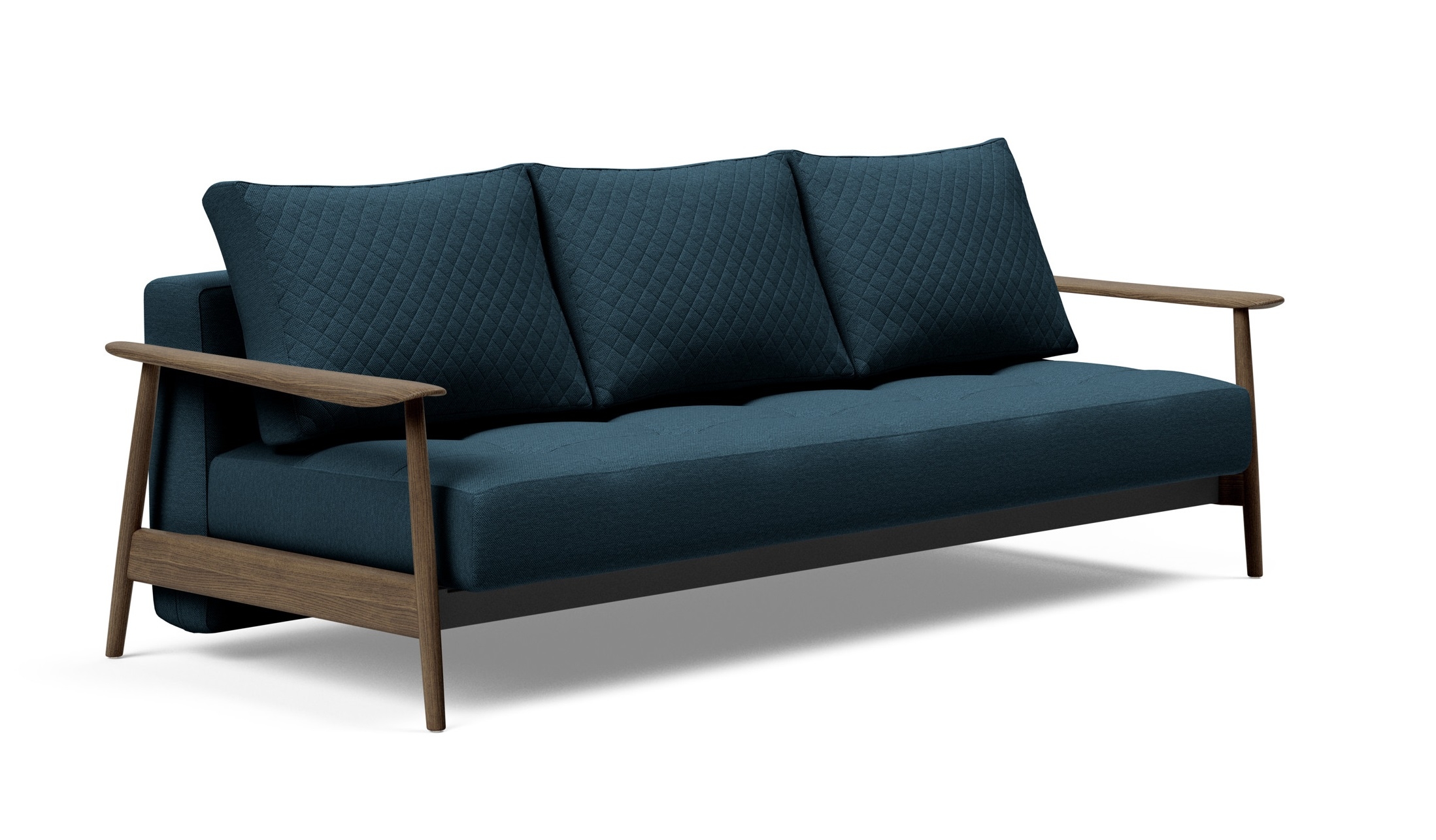 Caluma Quilt Fabric Sofa Bed w/Smoked Oak Arms & Legs