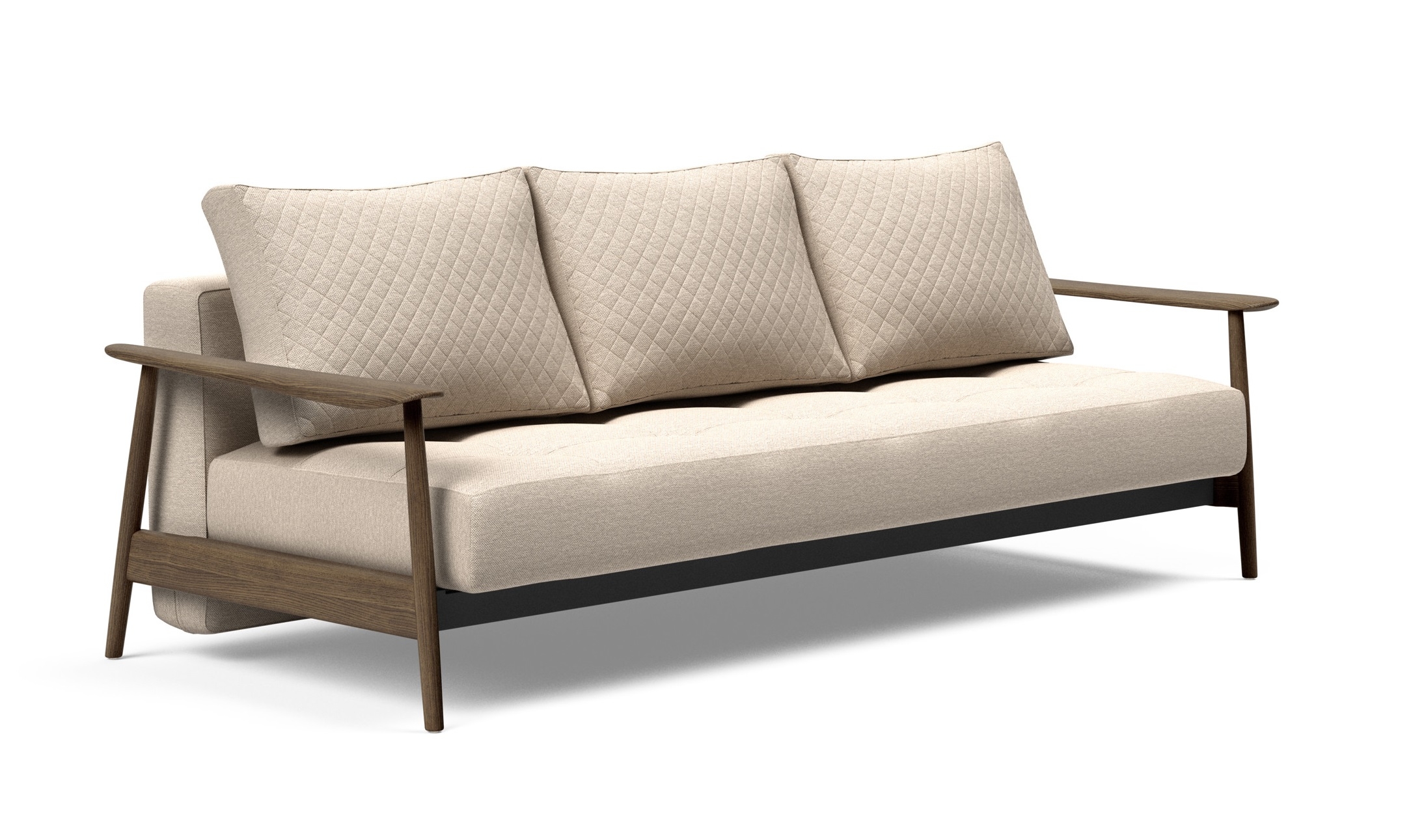 Caluma Quilt Fabric Sofa Bed w/Smoked Oak Arms & Legs