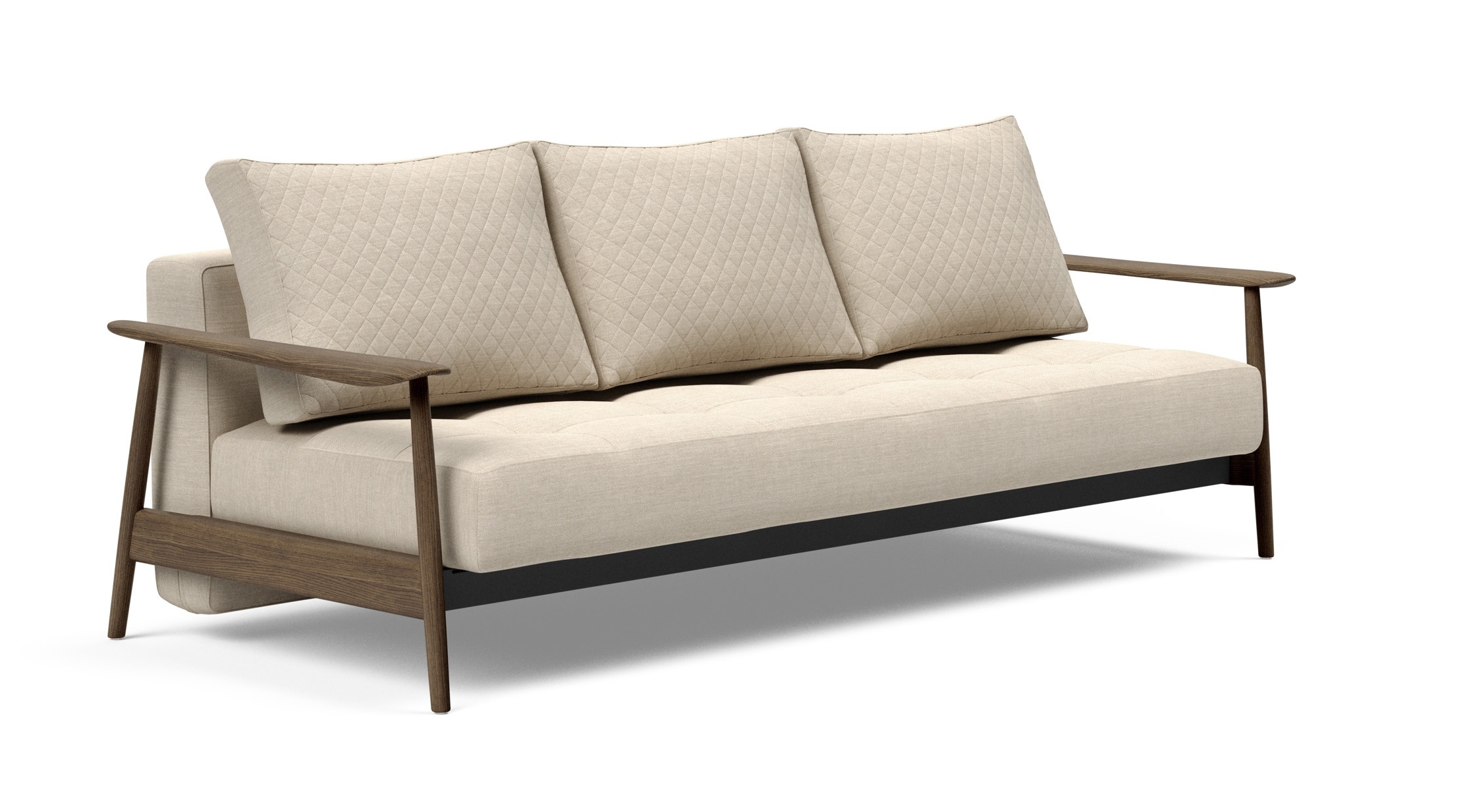 Caluma Quilt Fabric Sofa Bed w/Smoked Oak Arms & Legs