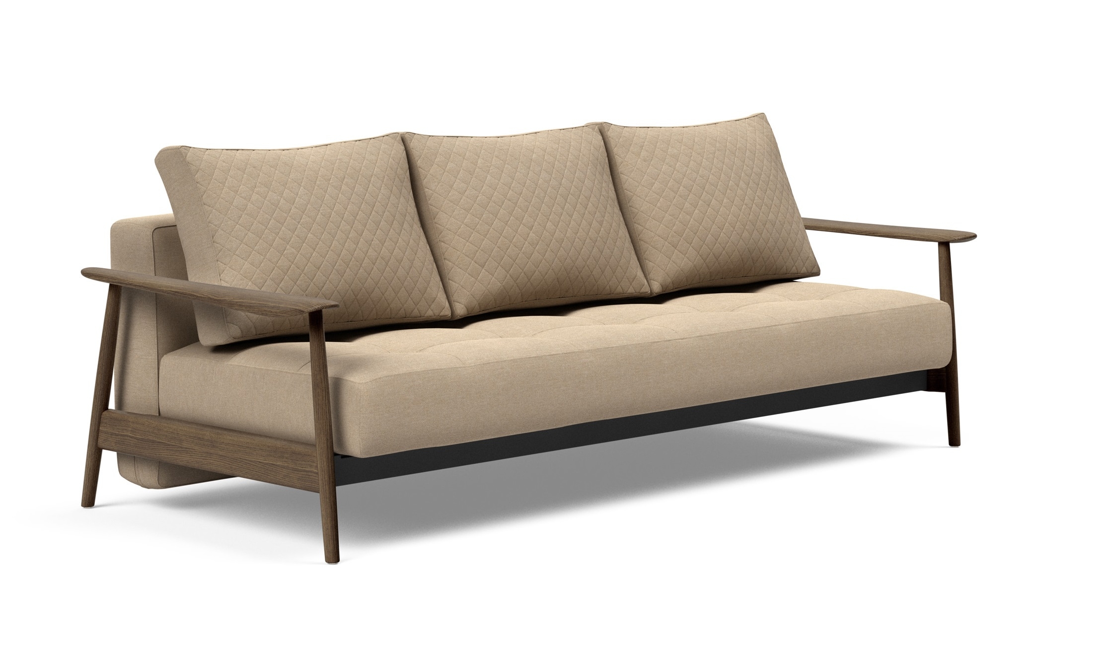 Caluma Quilt Fabric Sofa Bed w/Smoked Oak Arms & Legs