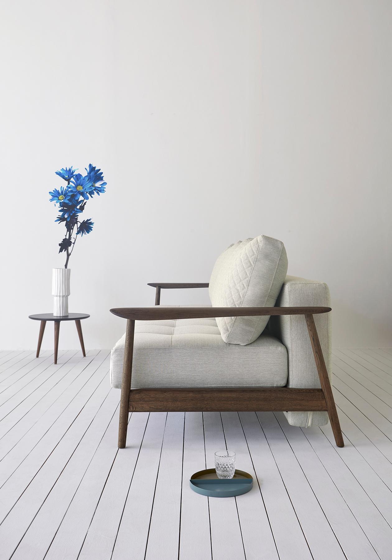Caluma Quilt Fabric Sofa Bed w/Smoked Oak Arms & Legs