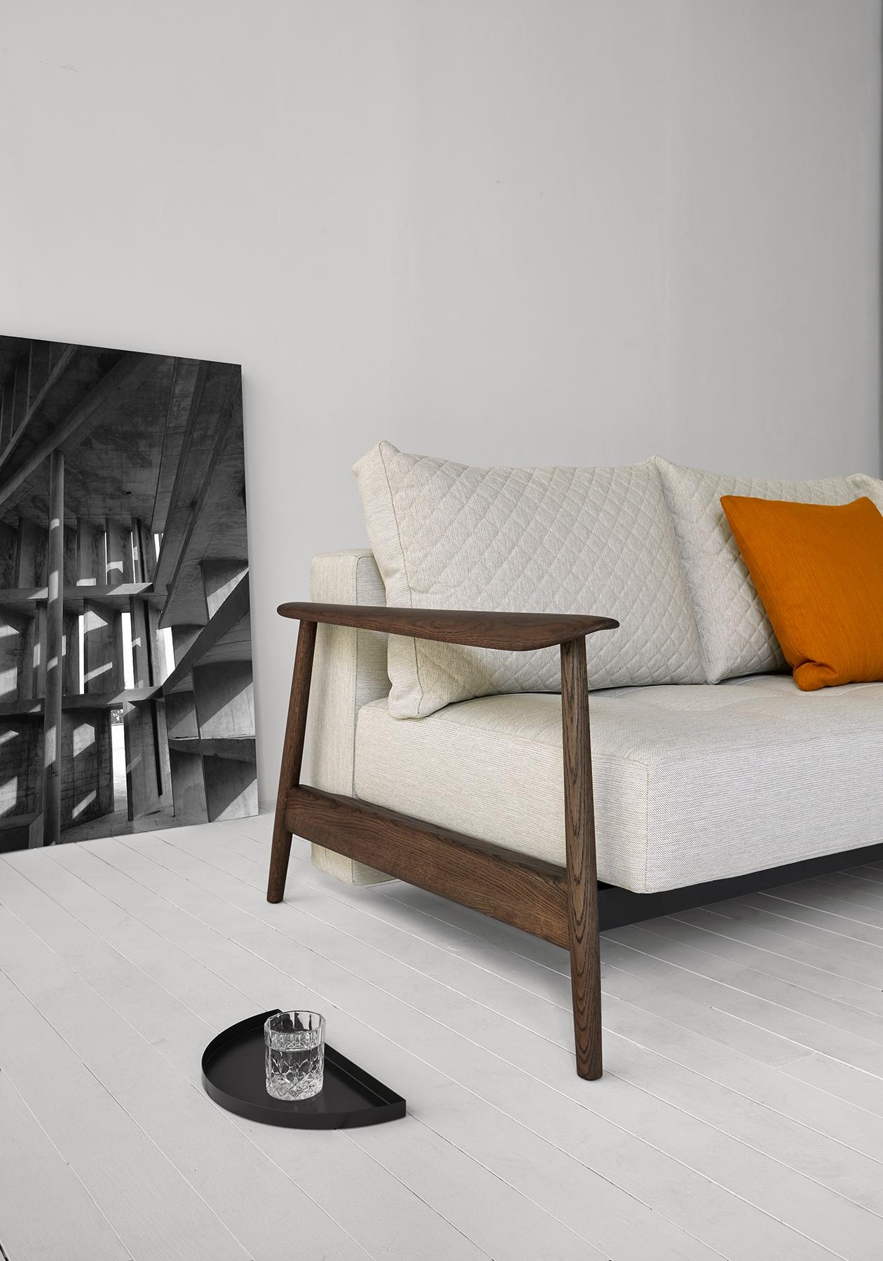 Caluma Quilt Fabric Sofa Bed w/Smoked Oak Arms & Legs