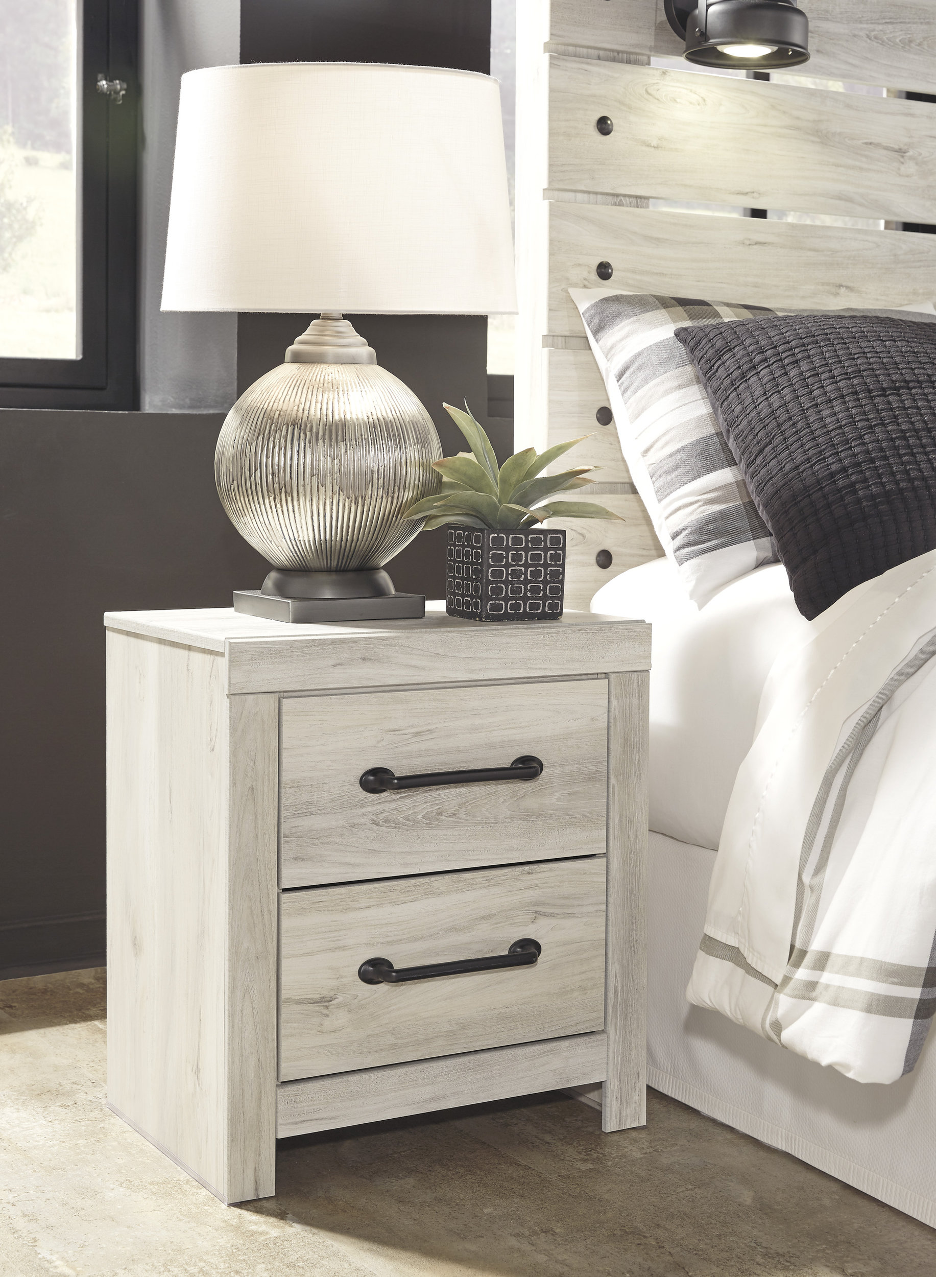 Cambeck MDF/Wood Veneer Panel Bedroom Set w/2 Storage Drawers