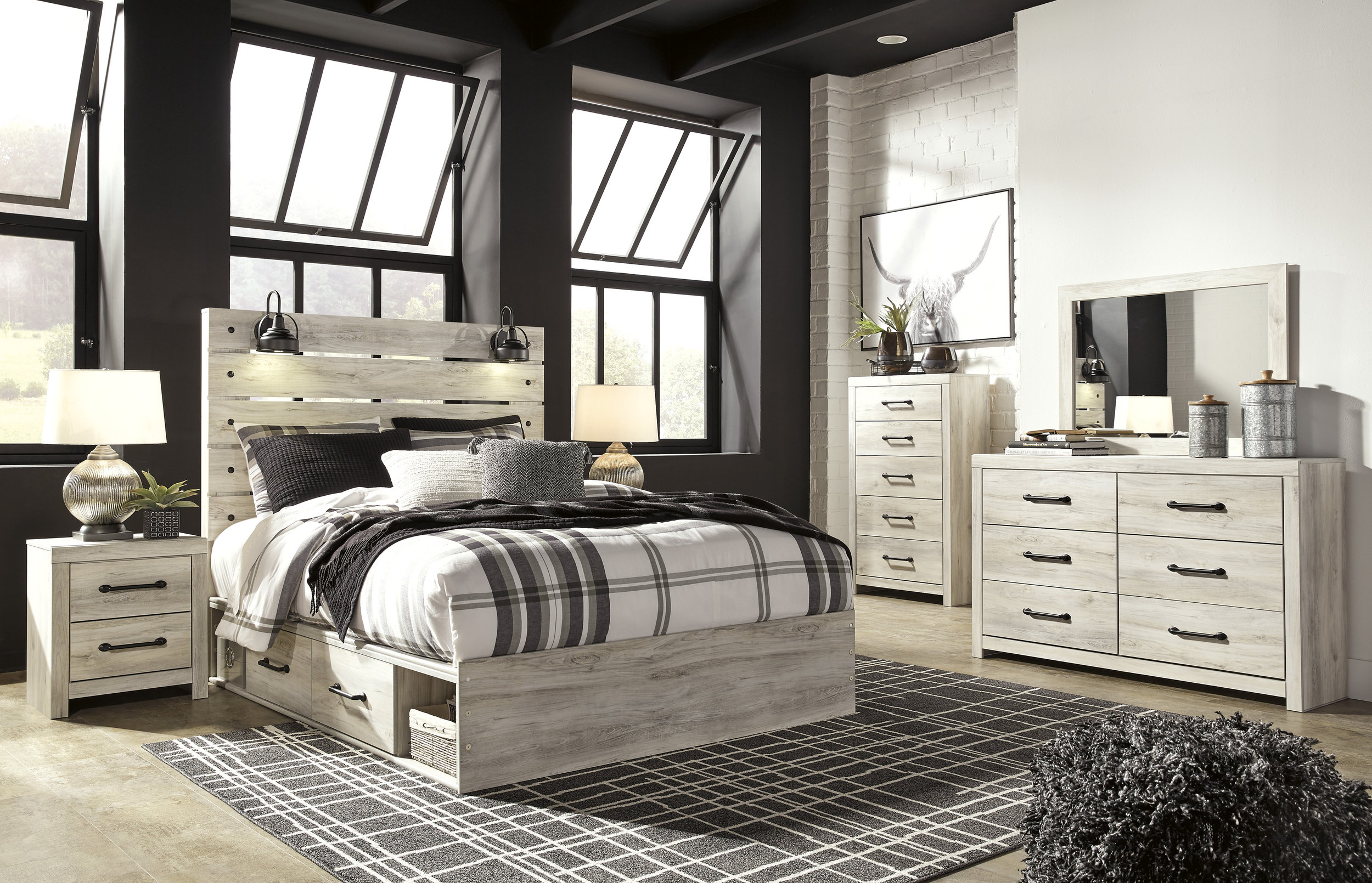 Cambeck MDF/Wood Veneer Panel Bedroom Set w/4 Storage Drawers
