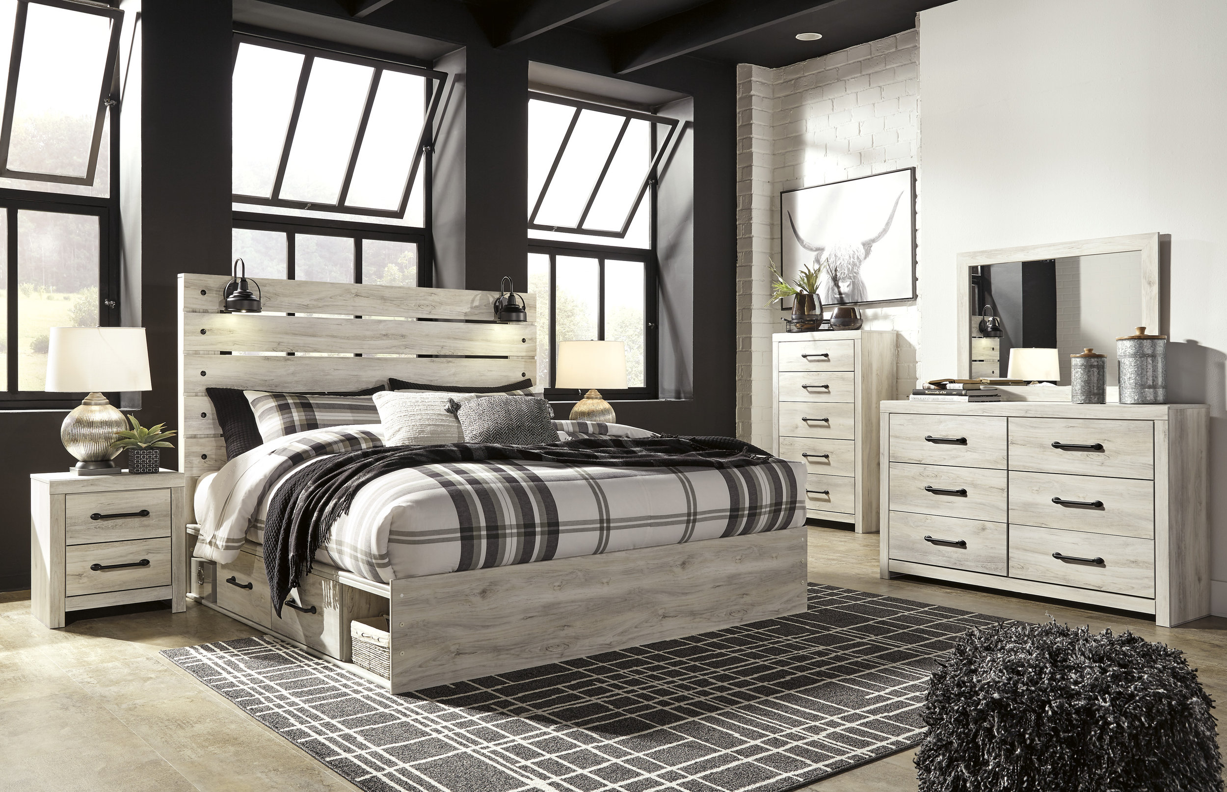 Cambeck MDF/Wood Veneer Panel Bedroom Set w/4 Storage Drawers