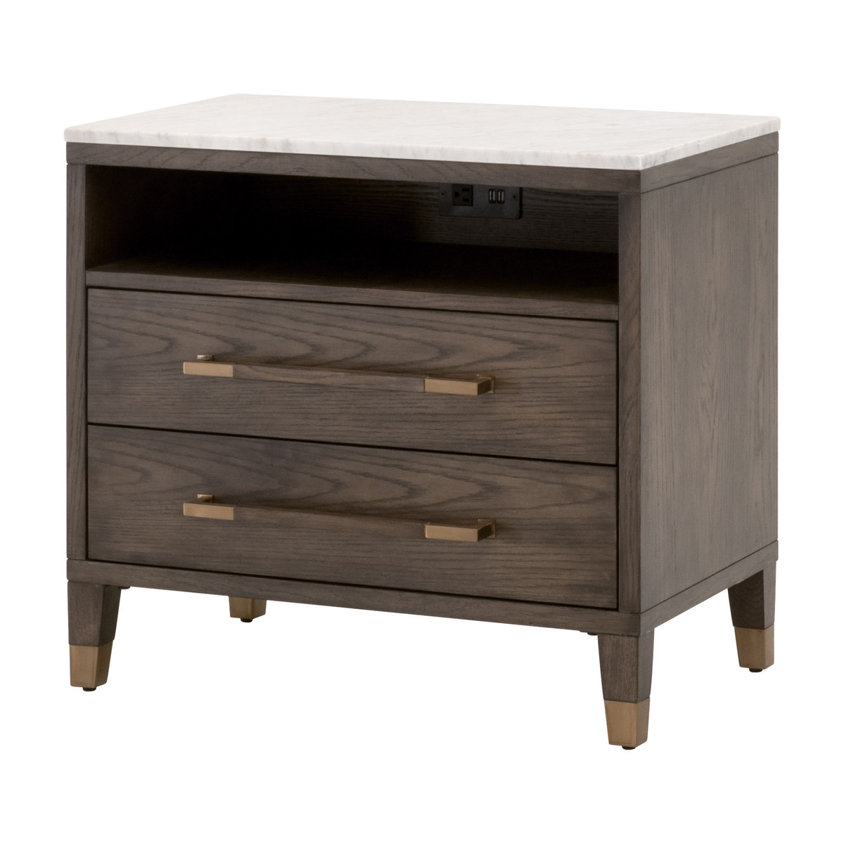Cambria Marble Top/Wood Nightstand w/2 Drawers