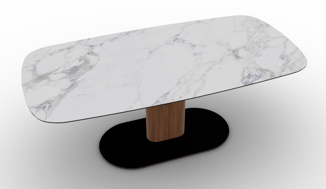 Cameo W78.8"-116.6" Rectangular Ceramic/Metal/Cannulated Wood Veneer Pedestal Extendable Dining Table w/Rounded Corners