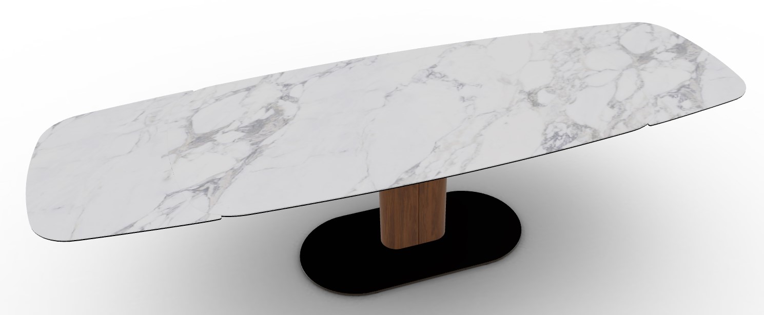 Cameo W78.8"-116.6" Rectangular Ceramic/Cannulated Wood Veneer Pedestal Extendable Dining Table w/Rounded Corners