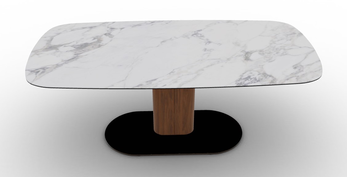 Cameo W78.8"-116.6" Rectangular Ceramic/Cannulated Wood Veneer Pedestal Extendable Dining Table w/Rounded Corners